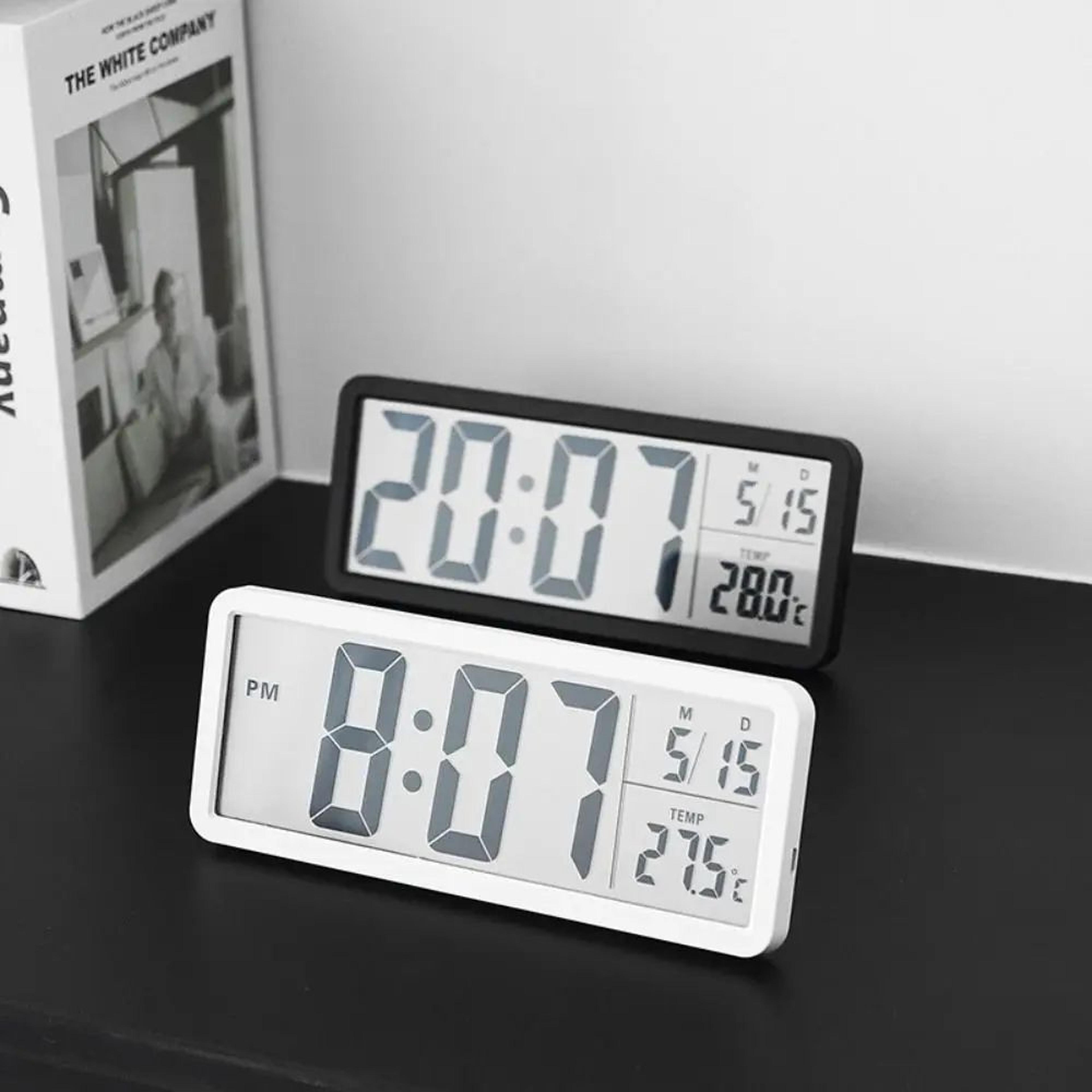 digital lcd wall clock – large temperature humidity date display 12/24h battery desk & wall clock for home office