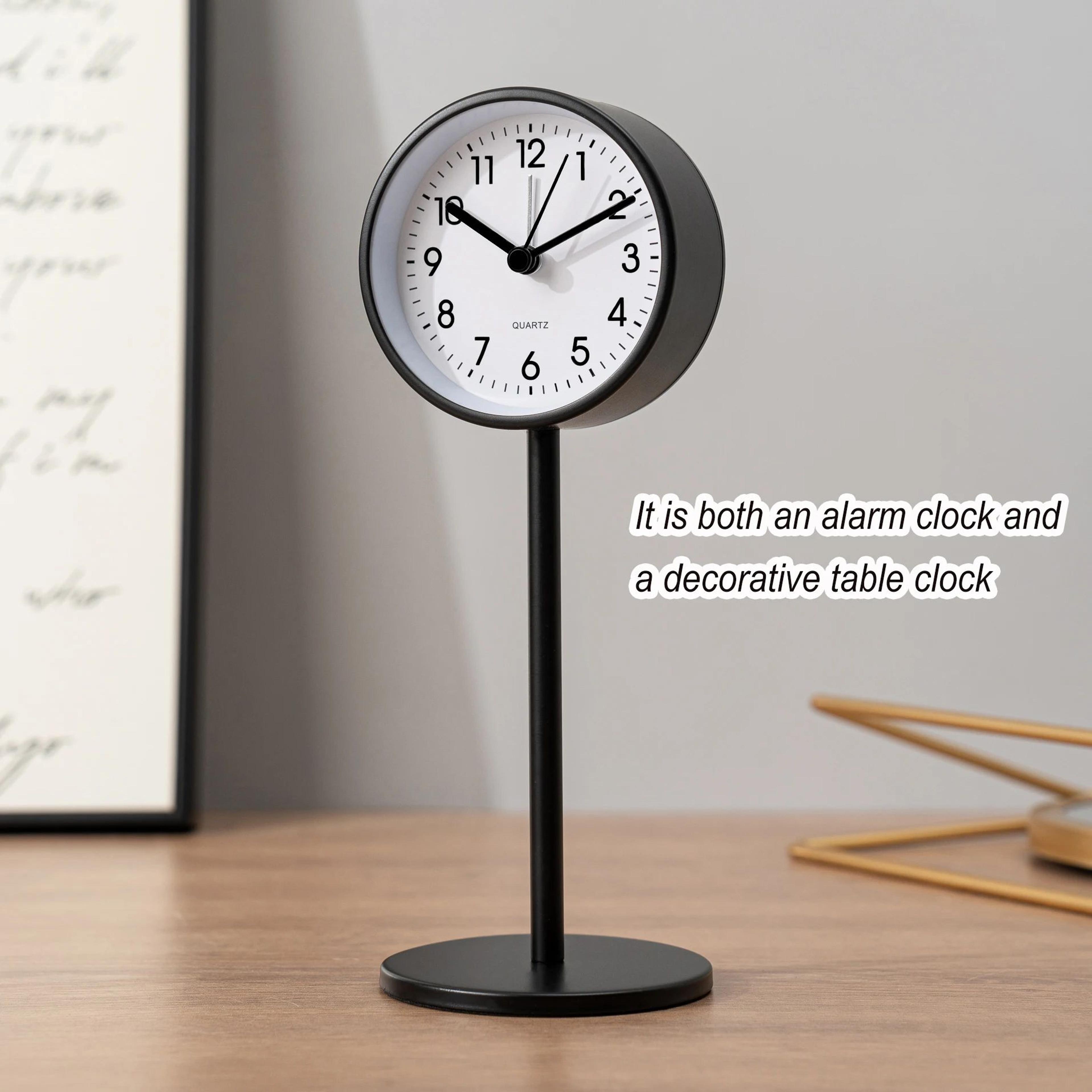 european style metal desktop alarm clock – silent quartz geometric table clock for bedroom, office & home decor