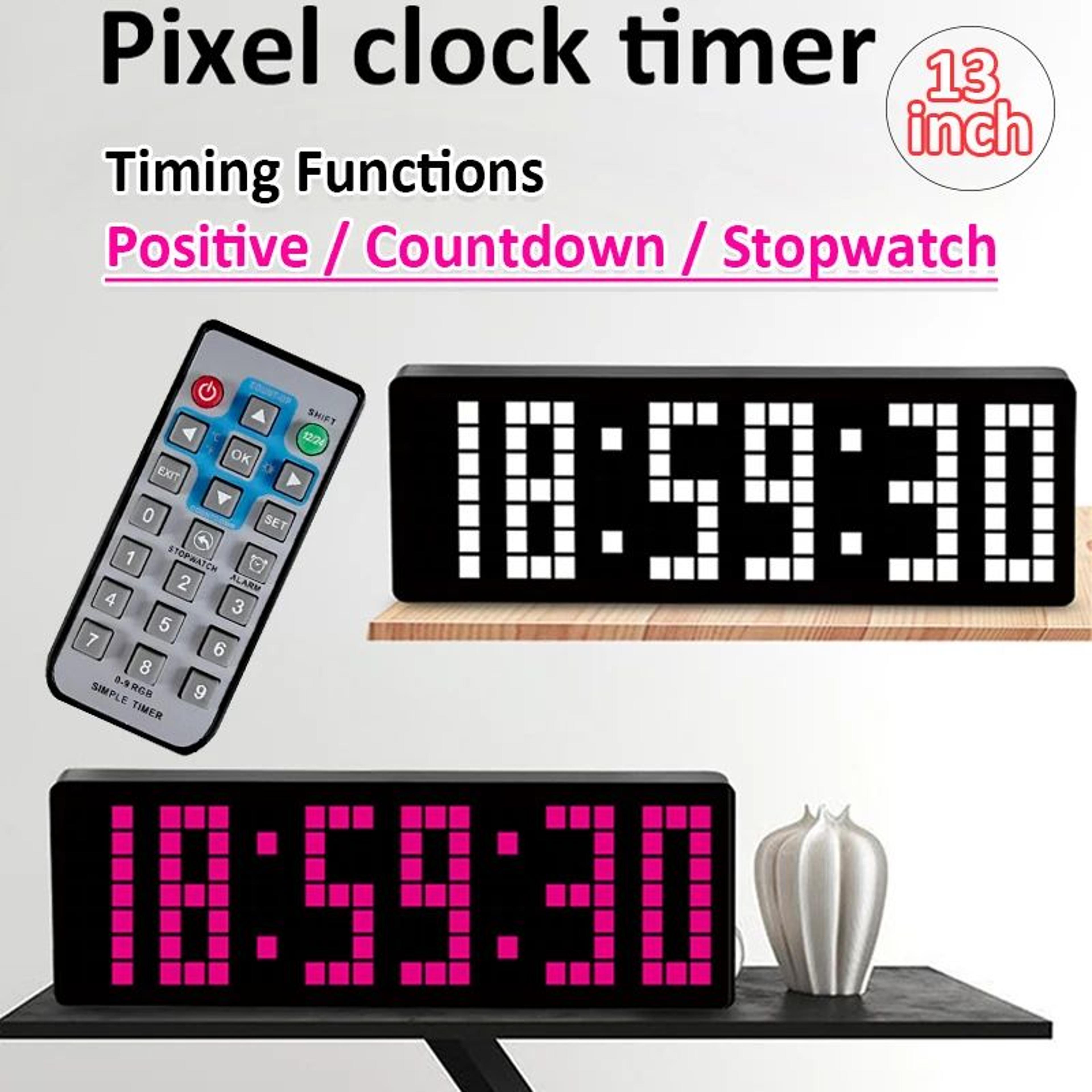13 in pixel led digital wall clock – remote control countdown stopwatch timer with 12/24 hr for home office gym desk