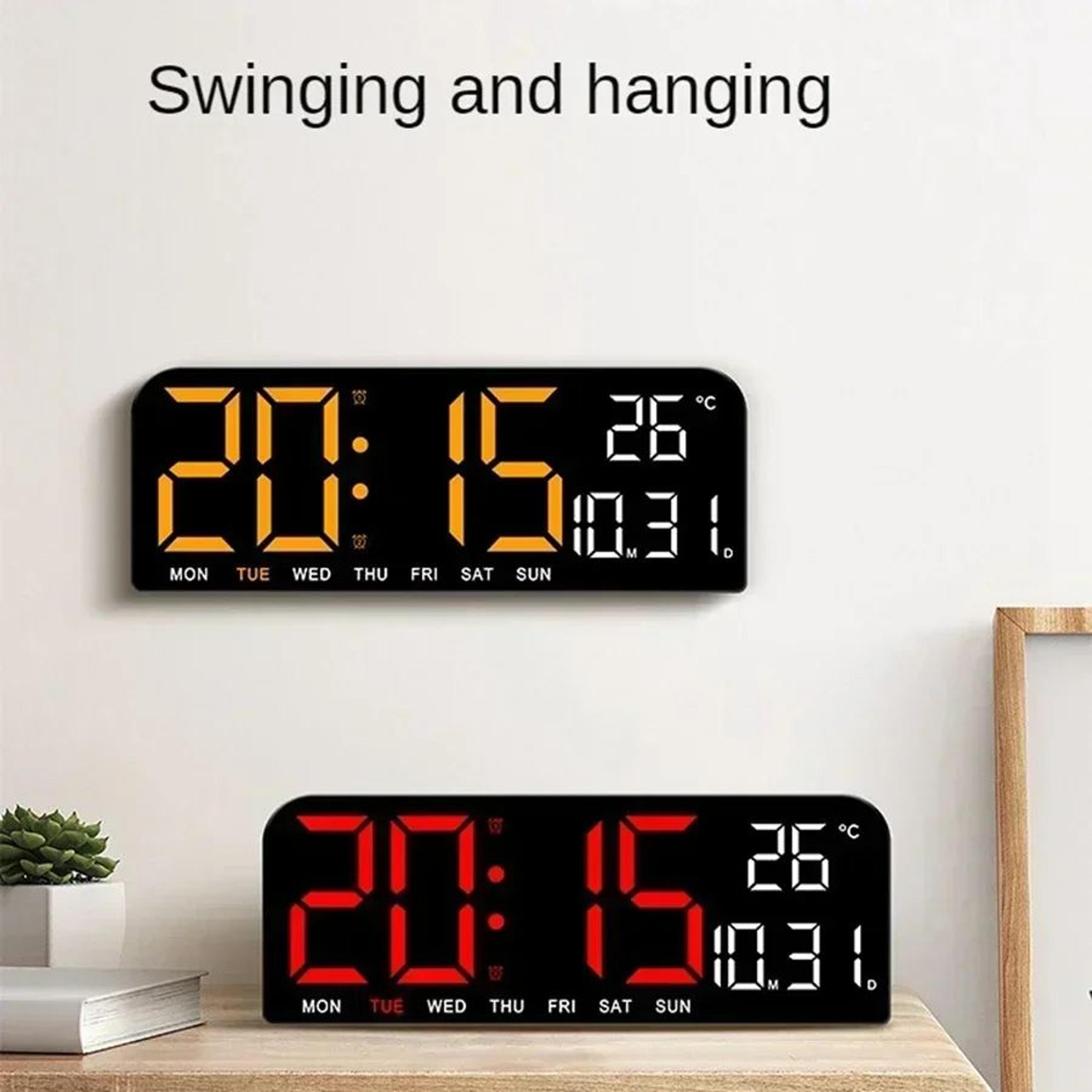 large led digital wall clock – mirror display with temperature, date, week, dual alarms, countdown & night mode
