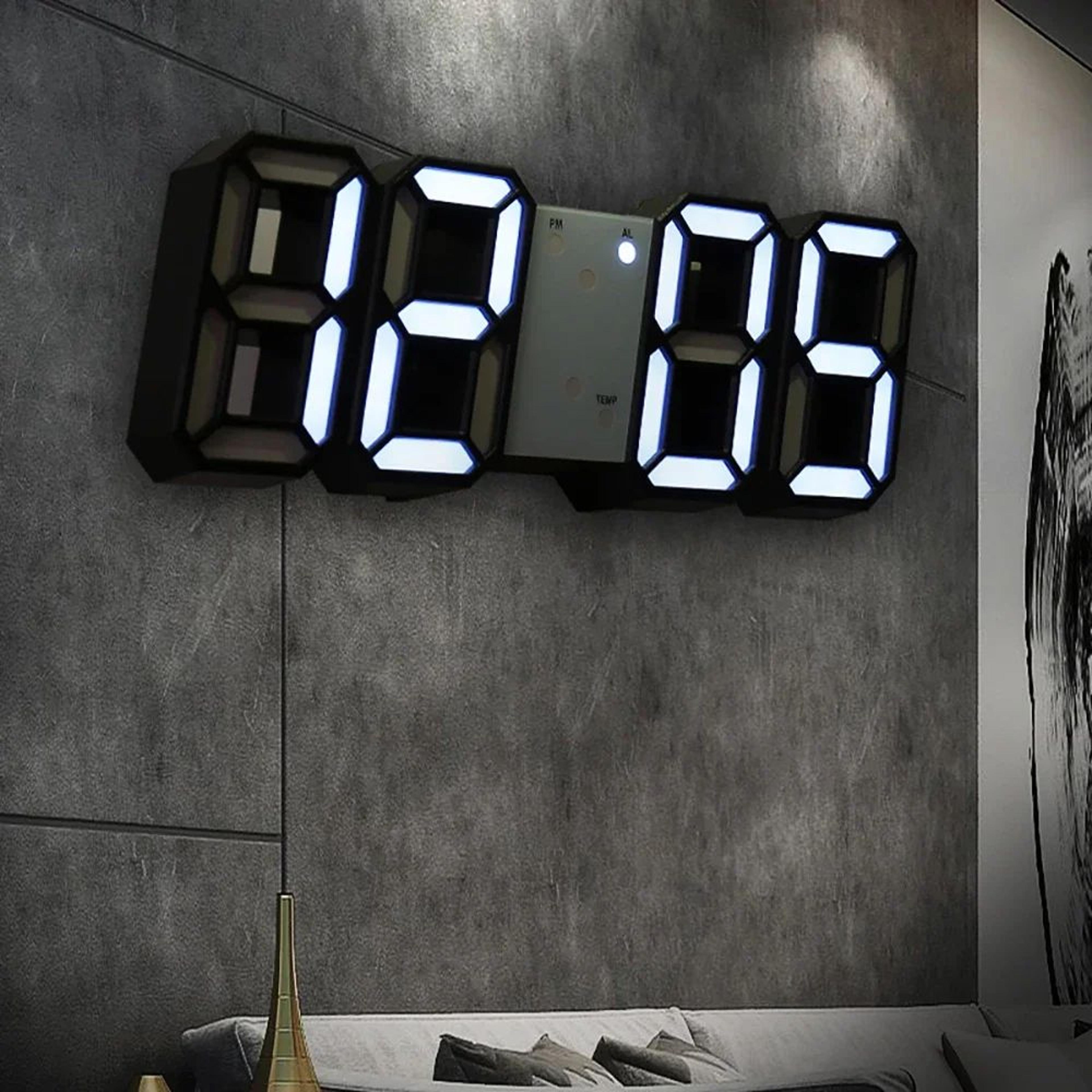 9.25 in 3d digital wall clock – modern led alarm clock with time, date, temperature, auto dimming & triple alarms