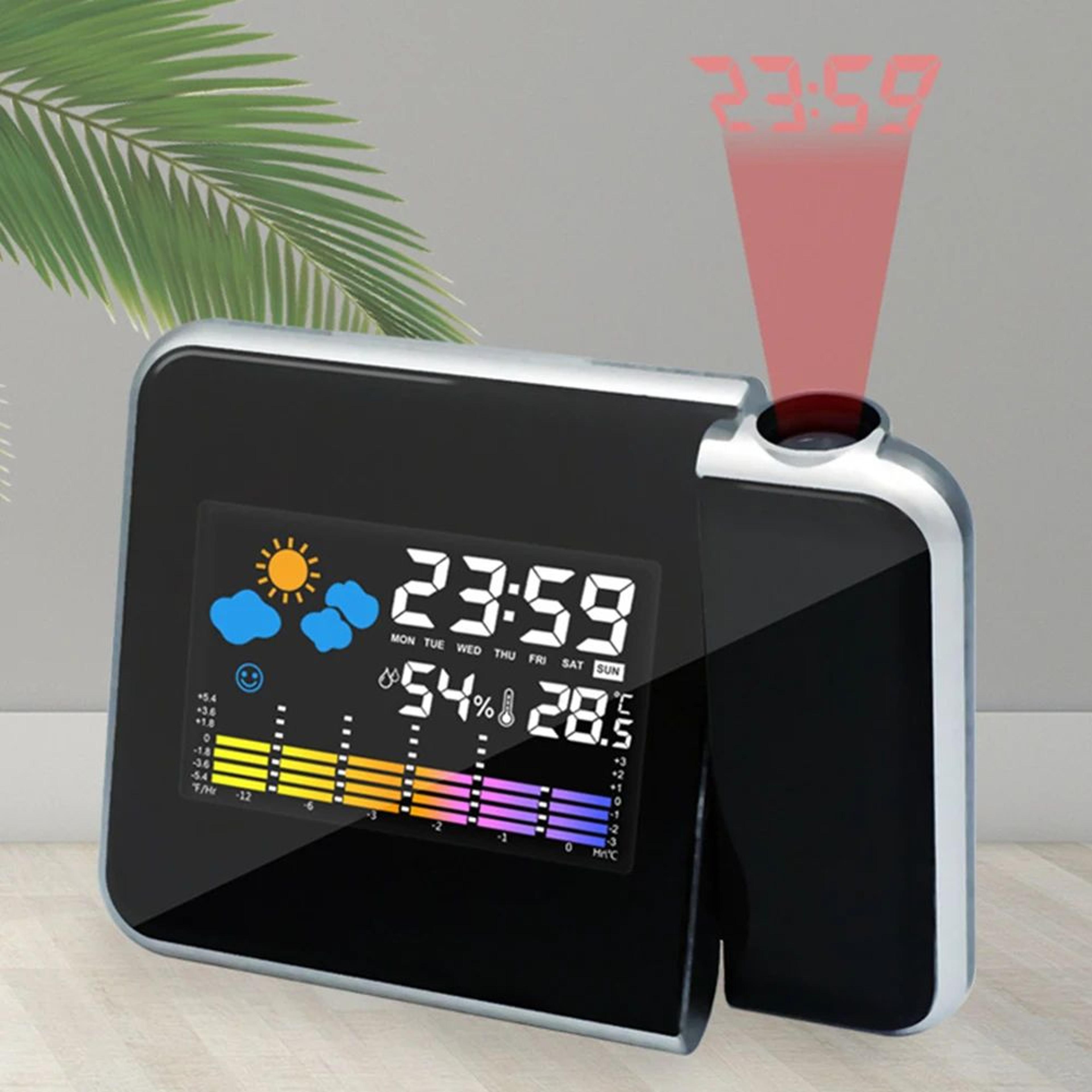 smart led projection alarm clock – 180° adjustable projector with temperature humidity weather display & backlight