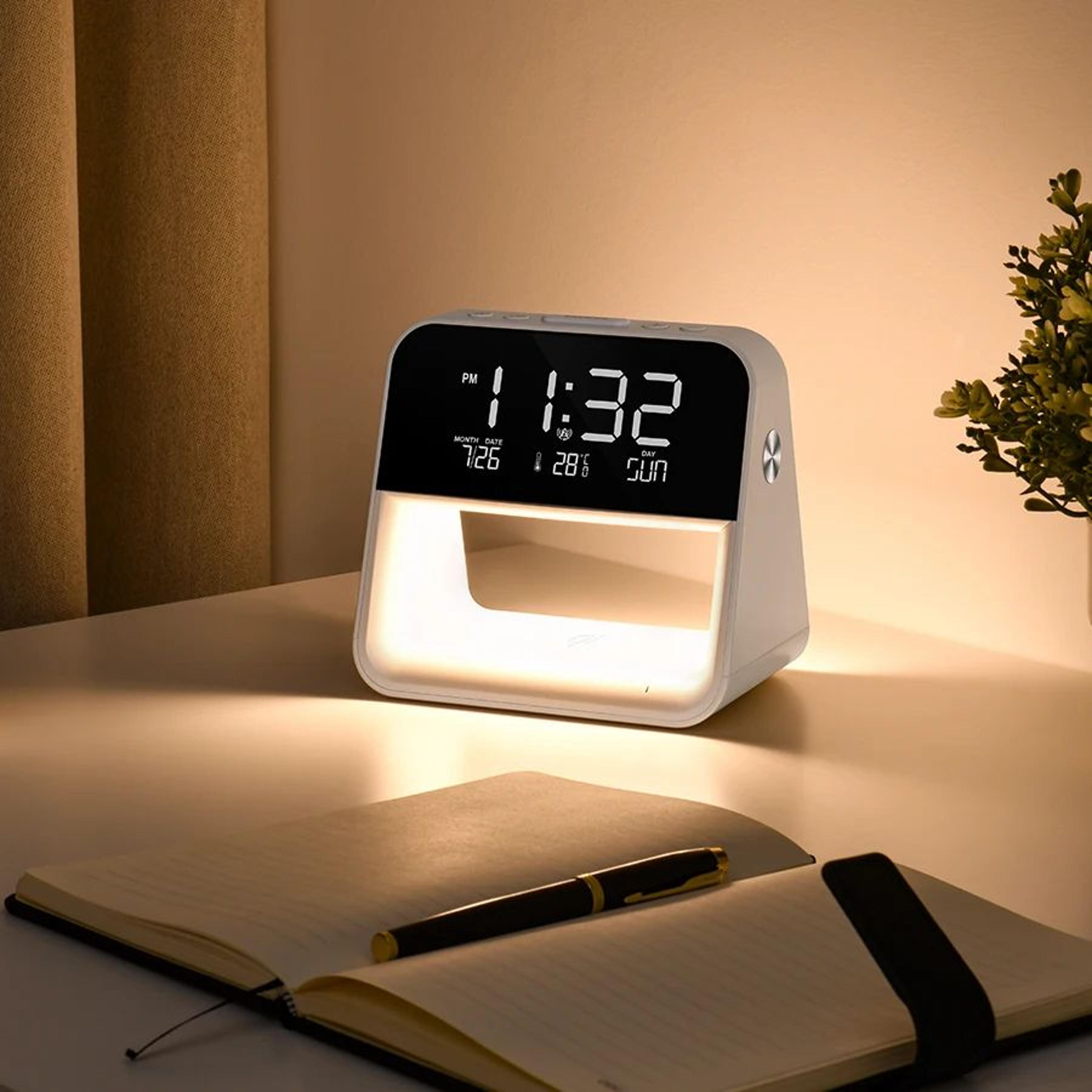 bedside lamp clock – usb plug-in abs night light desk clock for bedroom home office & holiday decor