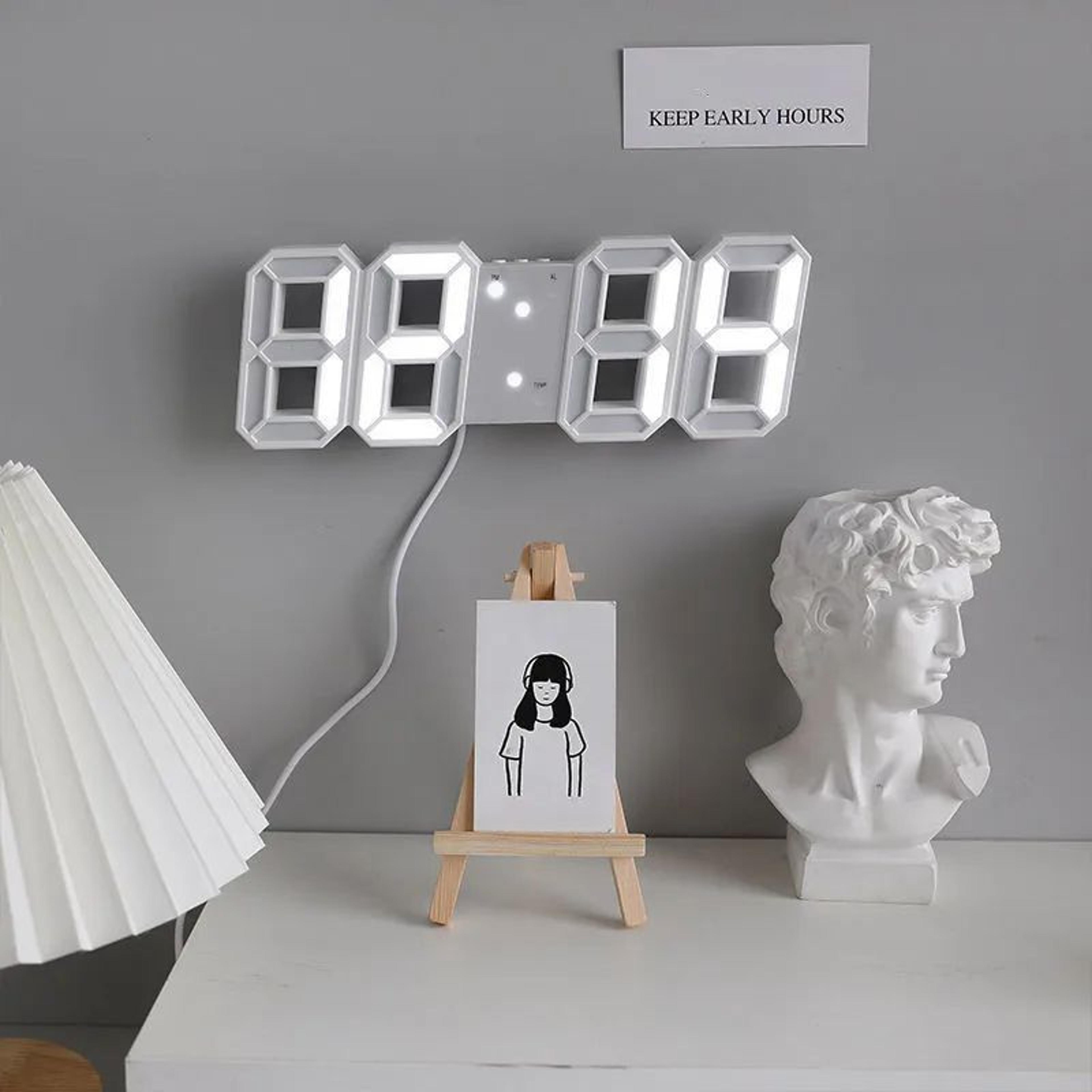 3d led digital wall clock – modern 12/24 hr alarm clock with snooze, auto dimming & usb power for home office decor