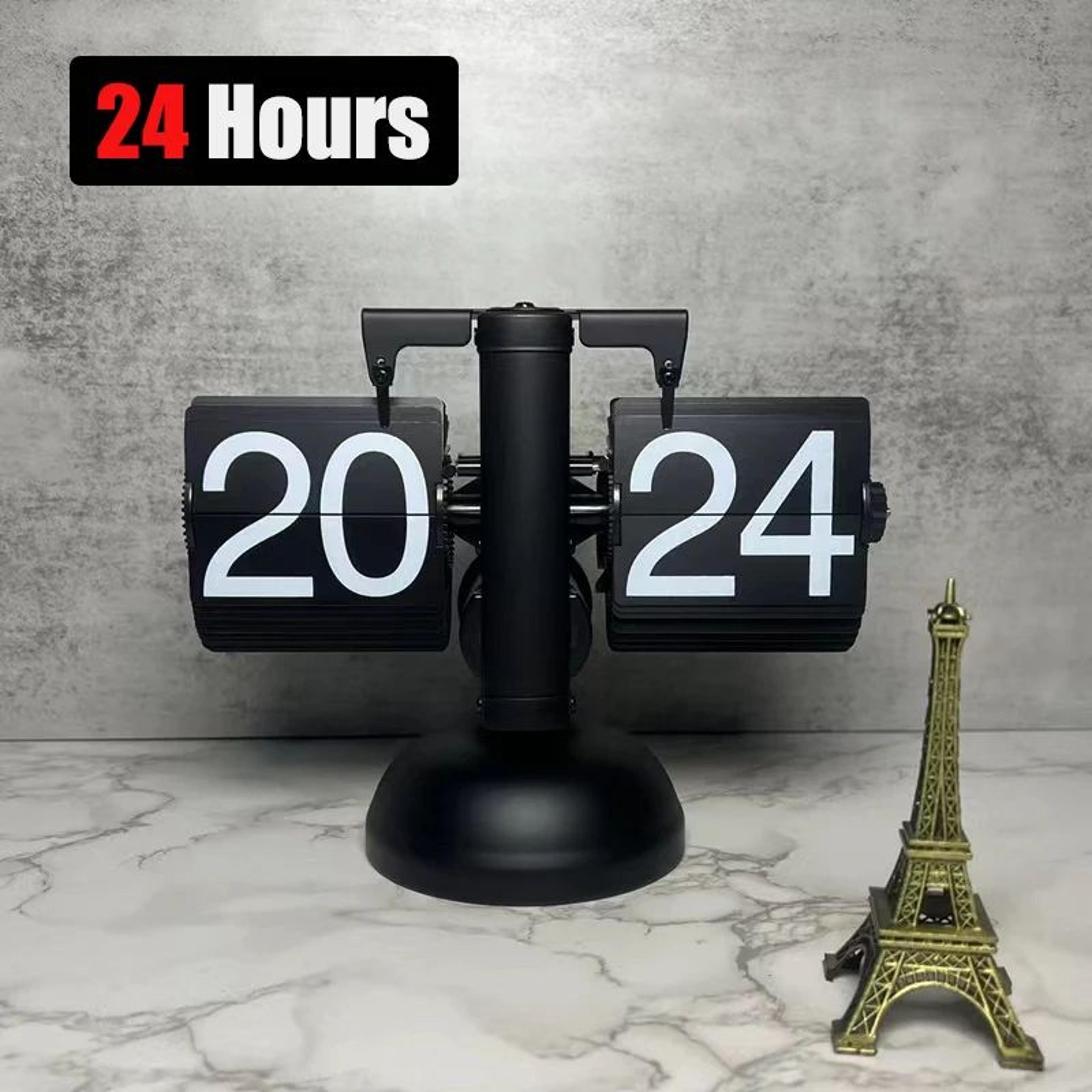 retro flip page clock – automatic 12h 24h mechanical desk clock for home bedroom office desktop decor