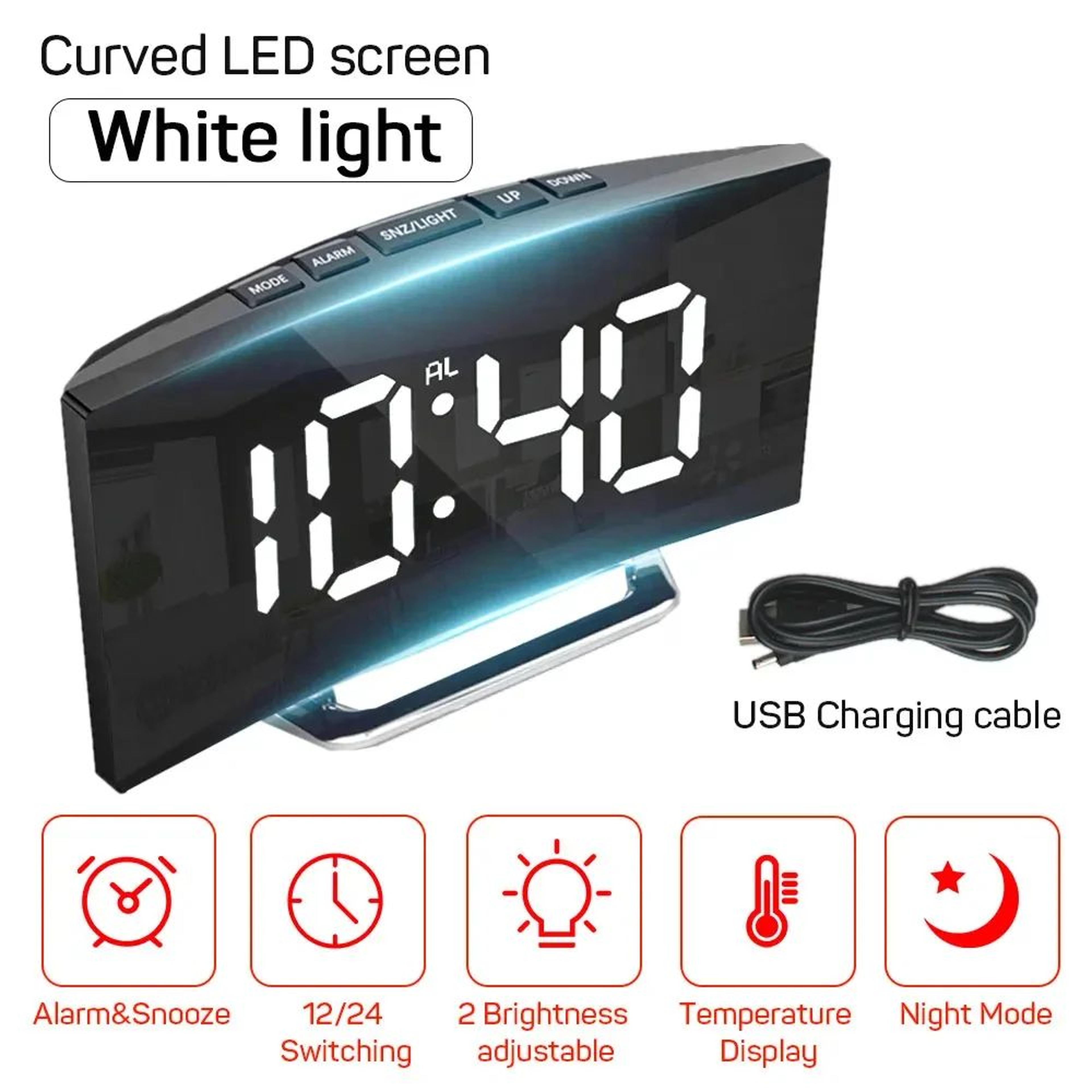 digital led mirror alarm clock – large display noiseless electronic clock for bedroom, desk, office & bedside