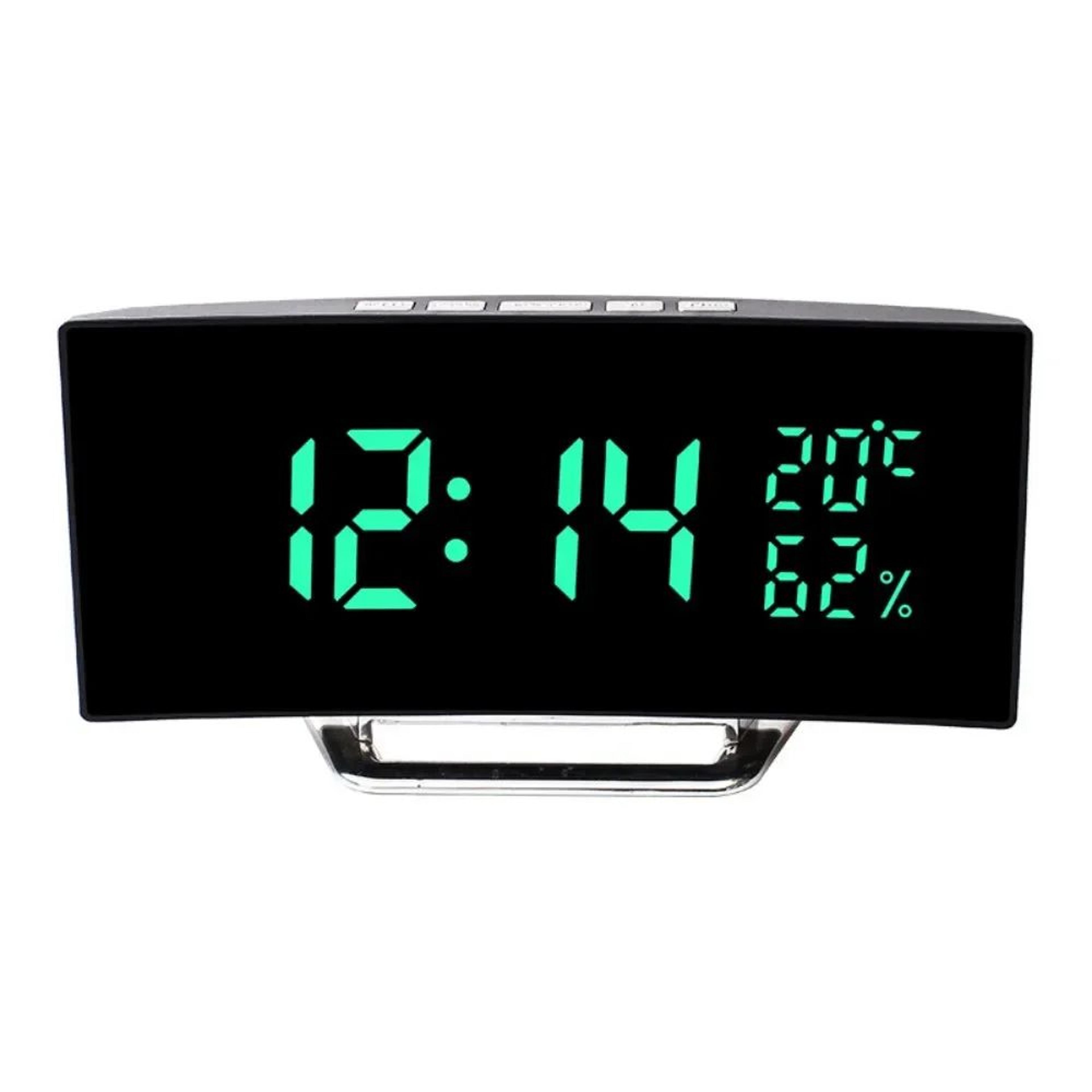 curved led digital alarm clock – temperature humidity display, 3 alarms, snooze, night mode & adjustable brightness