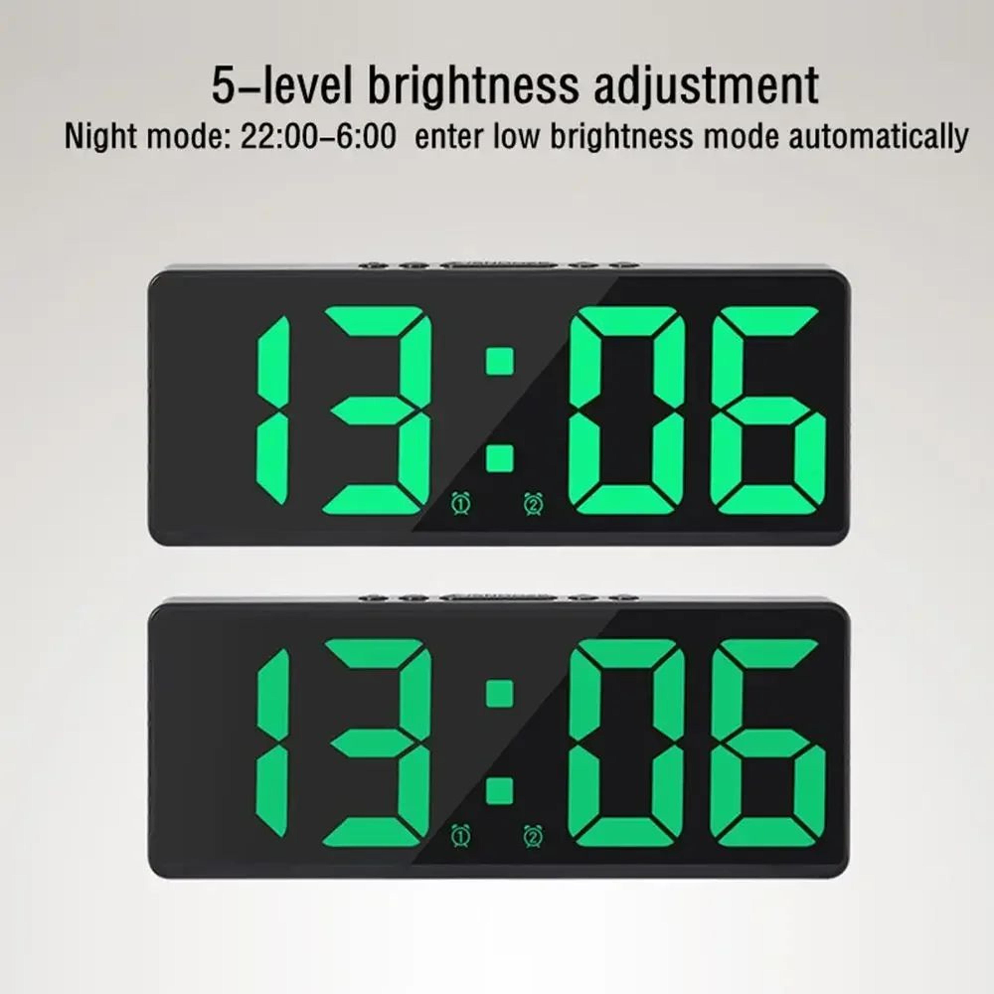 multifunctional led digital alarm clock – voice control mirror display with temperature calendar nightlight home decor
