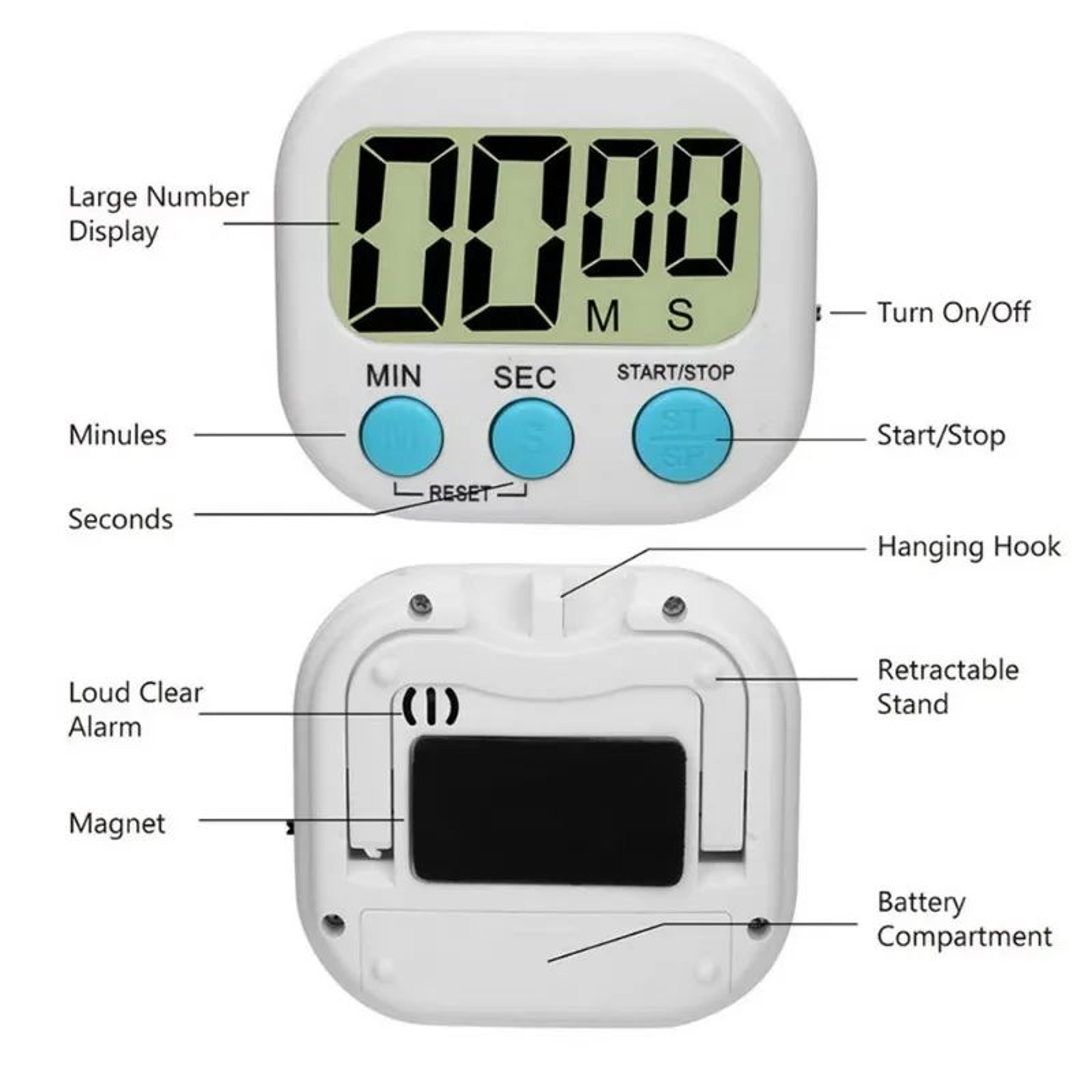 99 minute digital kitchen timer – magnetic countdown cooking timer with loud alarm, stand & easy read display