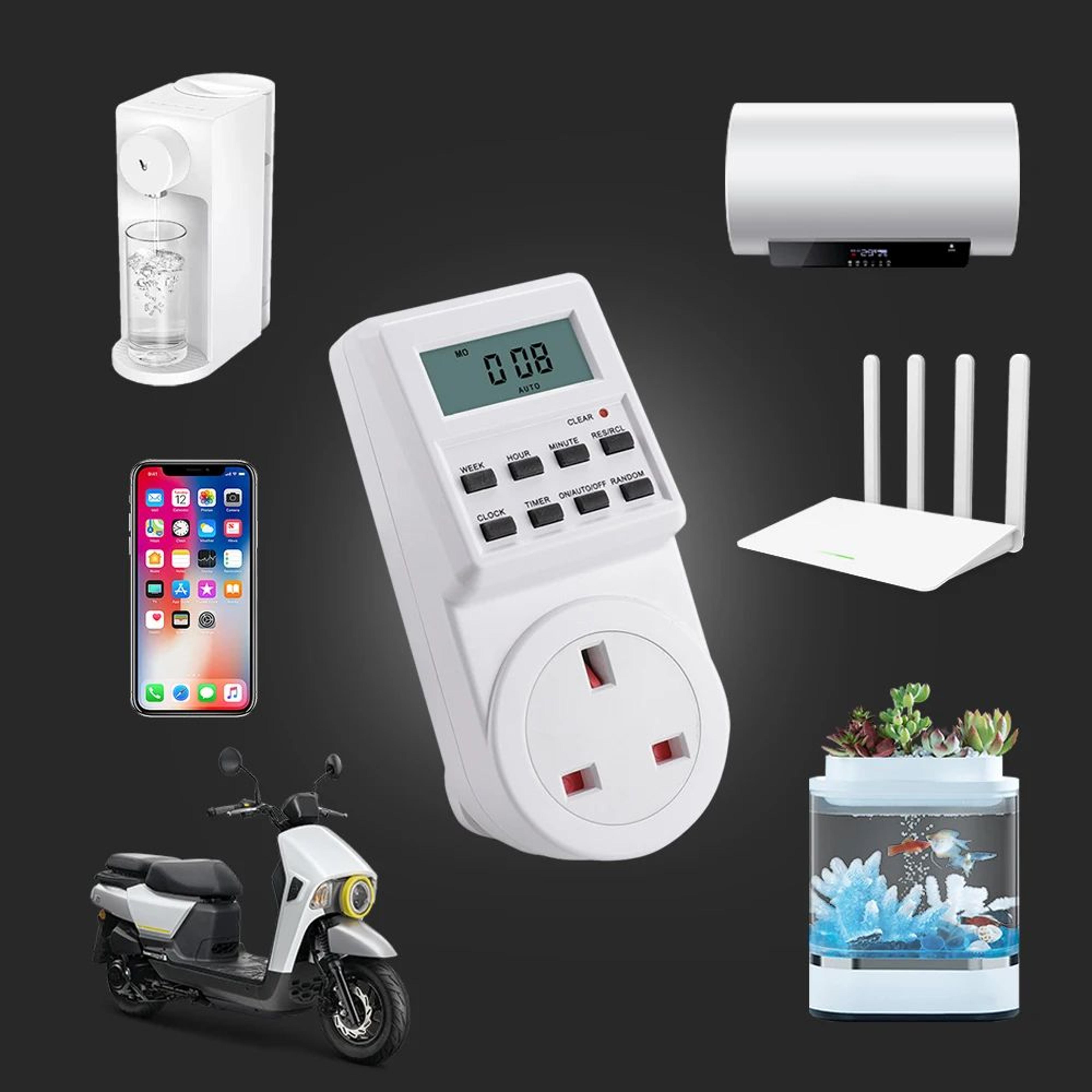 programmable digital timer outlet – electronic plug in timer switch with 12/24 hour cycle & 6 day settings for appliance