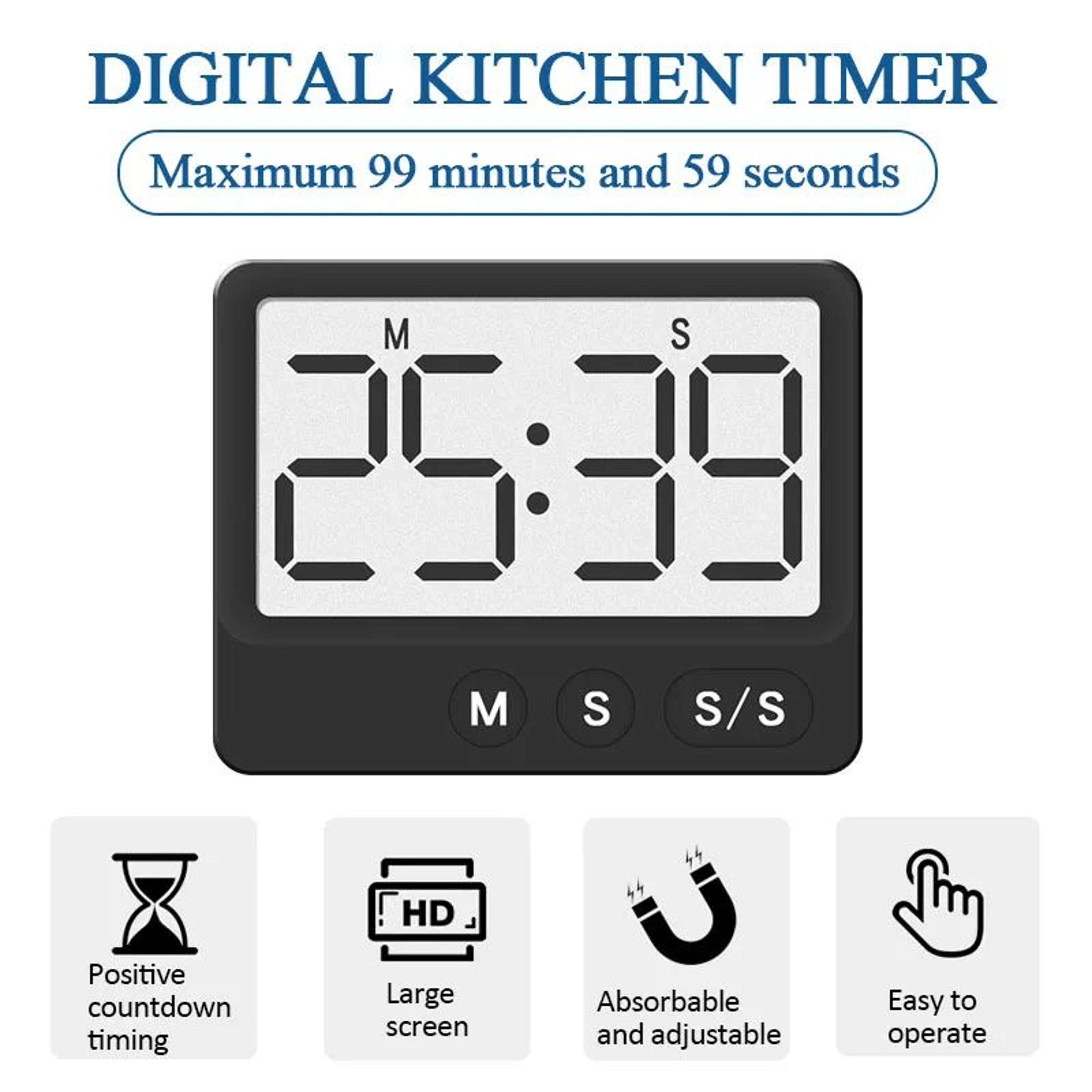 magnetic digital kitchen timer – silent lcd countdown timer for cooking, study, exams, shower & time management