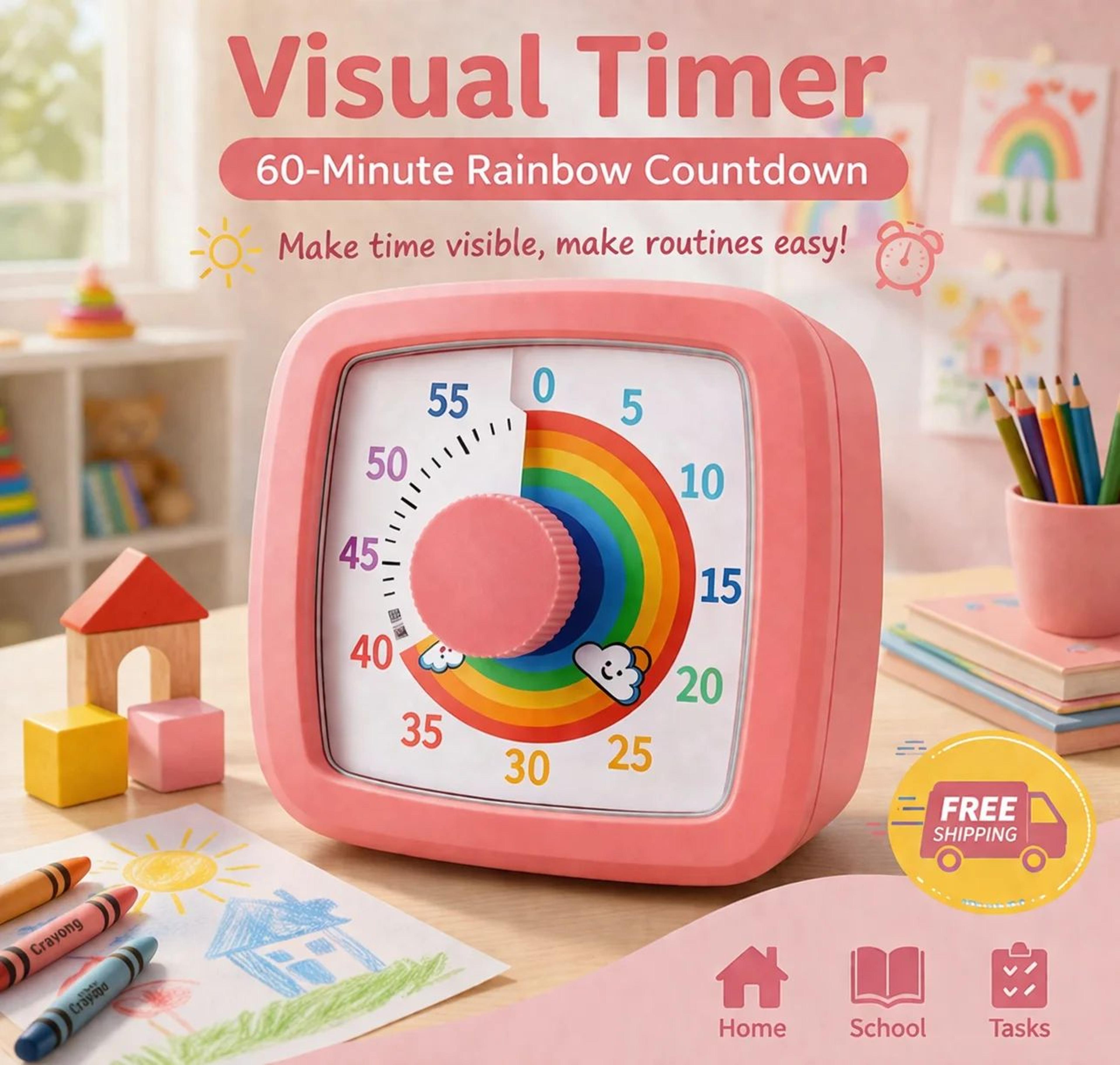 60 minute visual timer – silent countdown time management tool for kids, classroom, study, kitchen, home & office