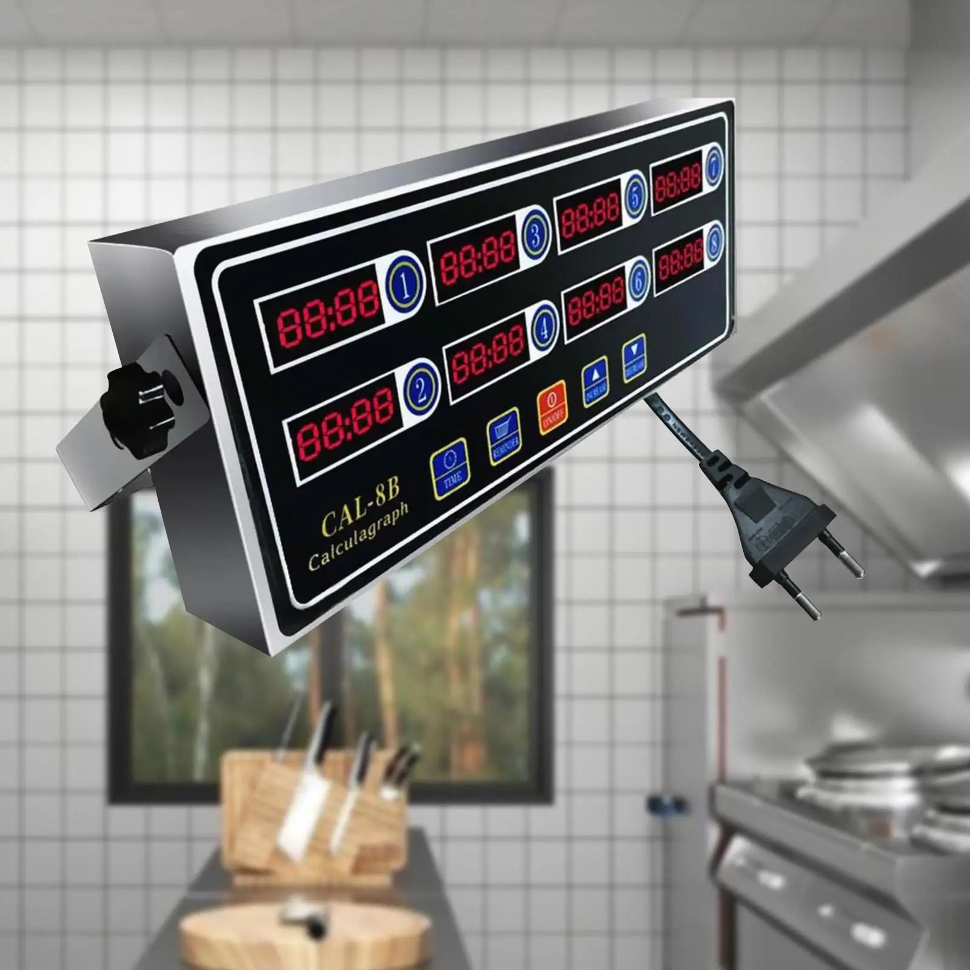 commercial 8 channel digital kitchen timer – stainless steel restaurant cooking timer with led display 12.99in wide