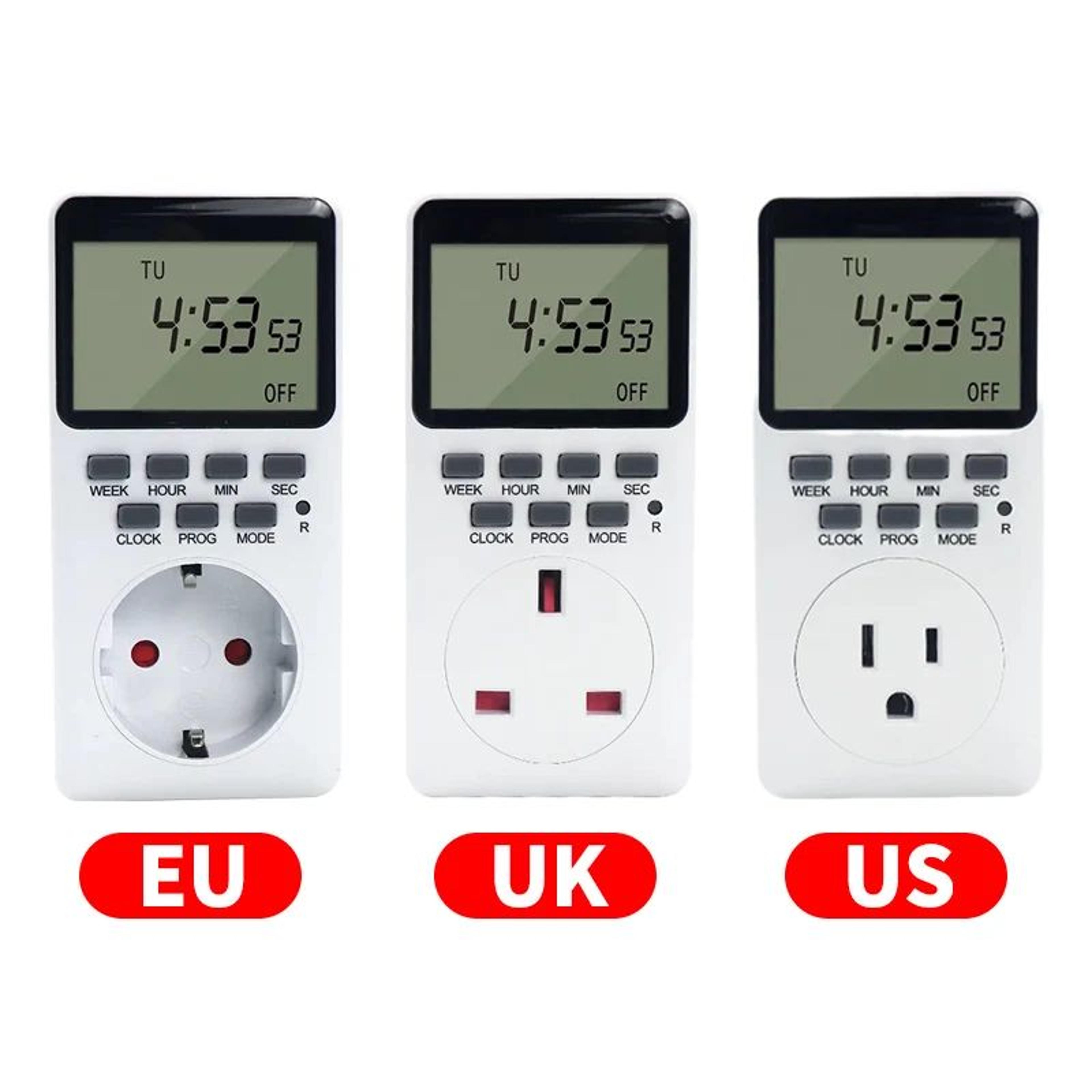 20 program digital outlet timer – weekly 12/24 hour programmable plug socket with countdown & random mode eu us uk