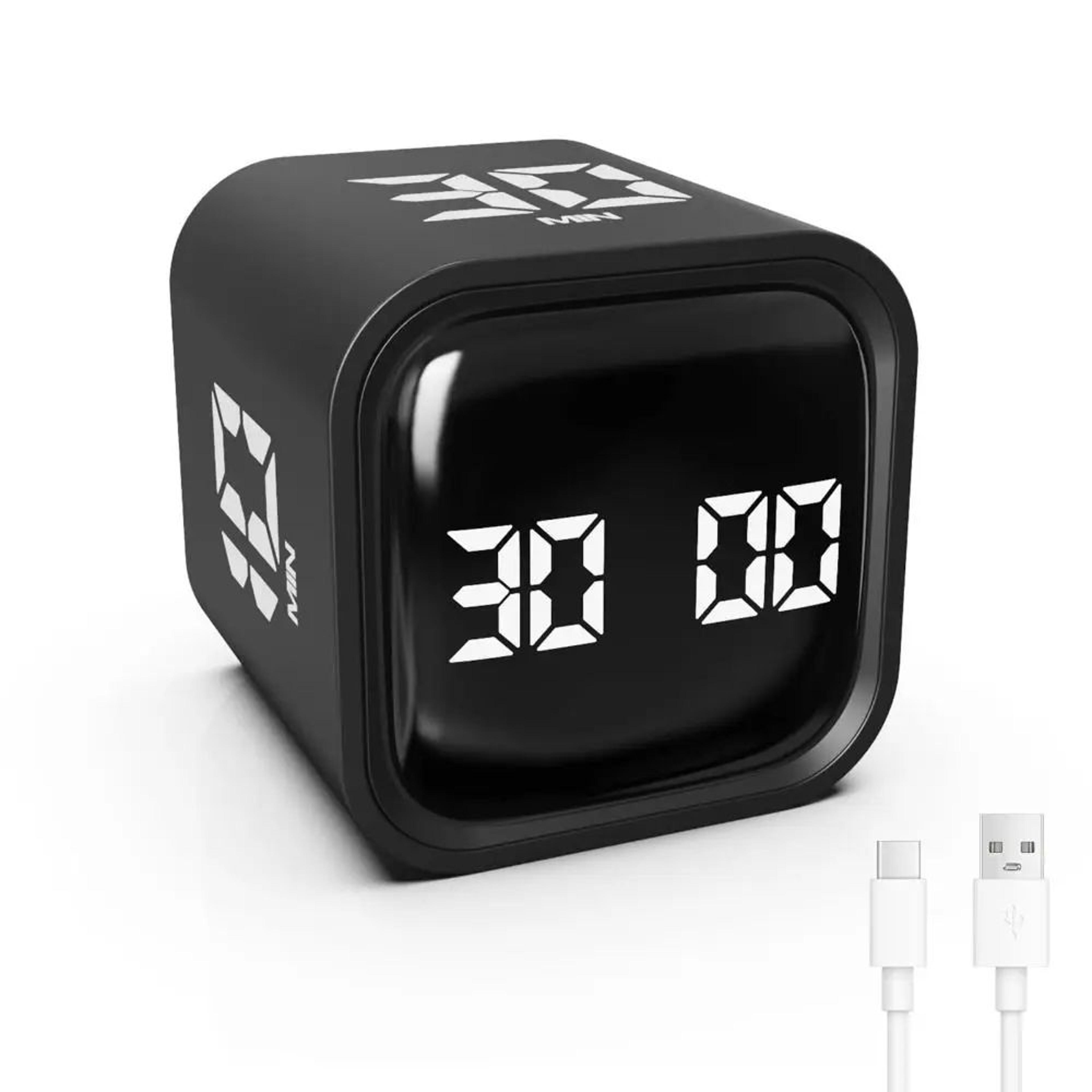 gravity sensing digital cube timer – rechargeable pomodoro countdown timer with adjustable volume & custom timing