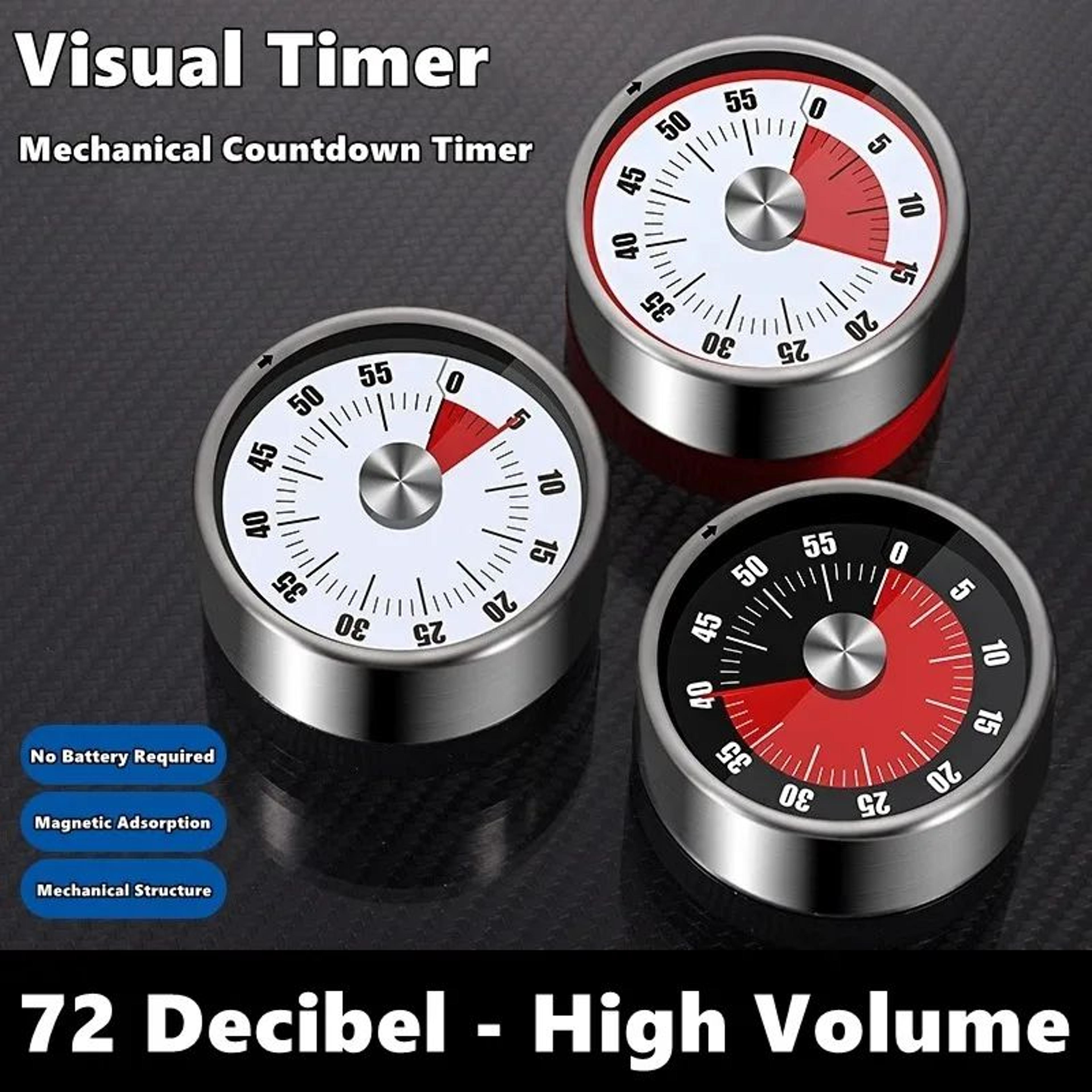 60 minute magnetic mechanical timer – visual countdown kitchen clock for cooking, baking, classroom & meetings