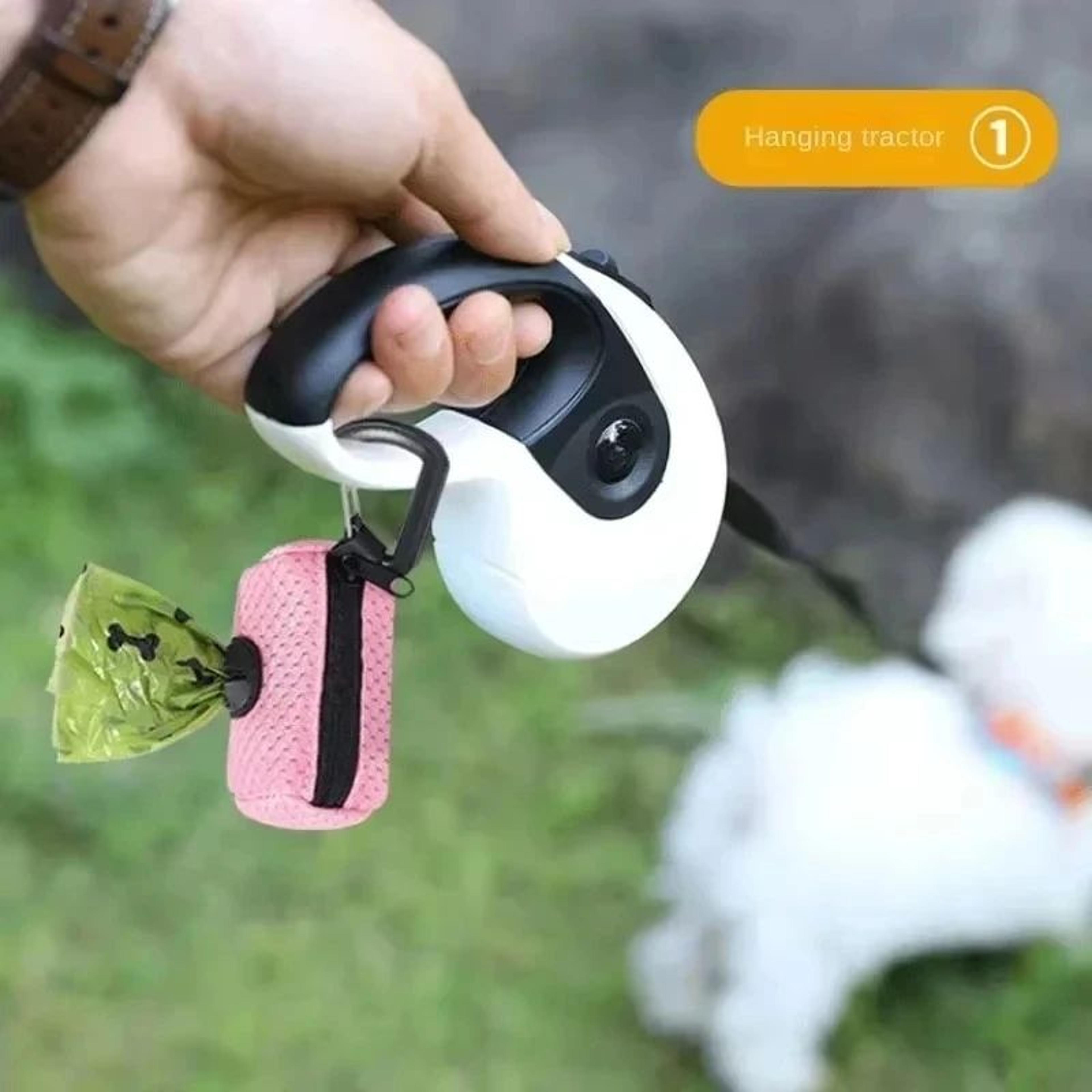 portable dog poop bag dispenser – hanging waste bag holder for dog walking, leash attachment & pet travel supplies