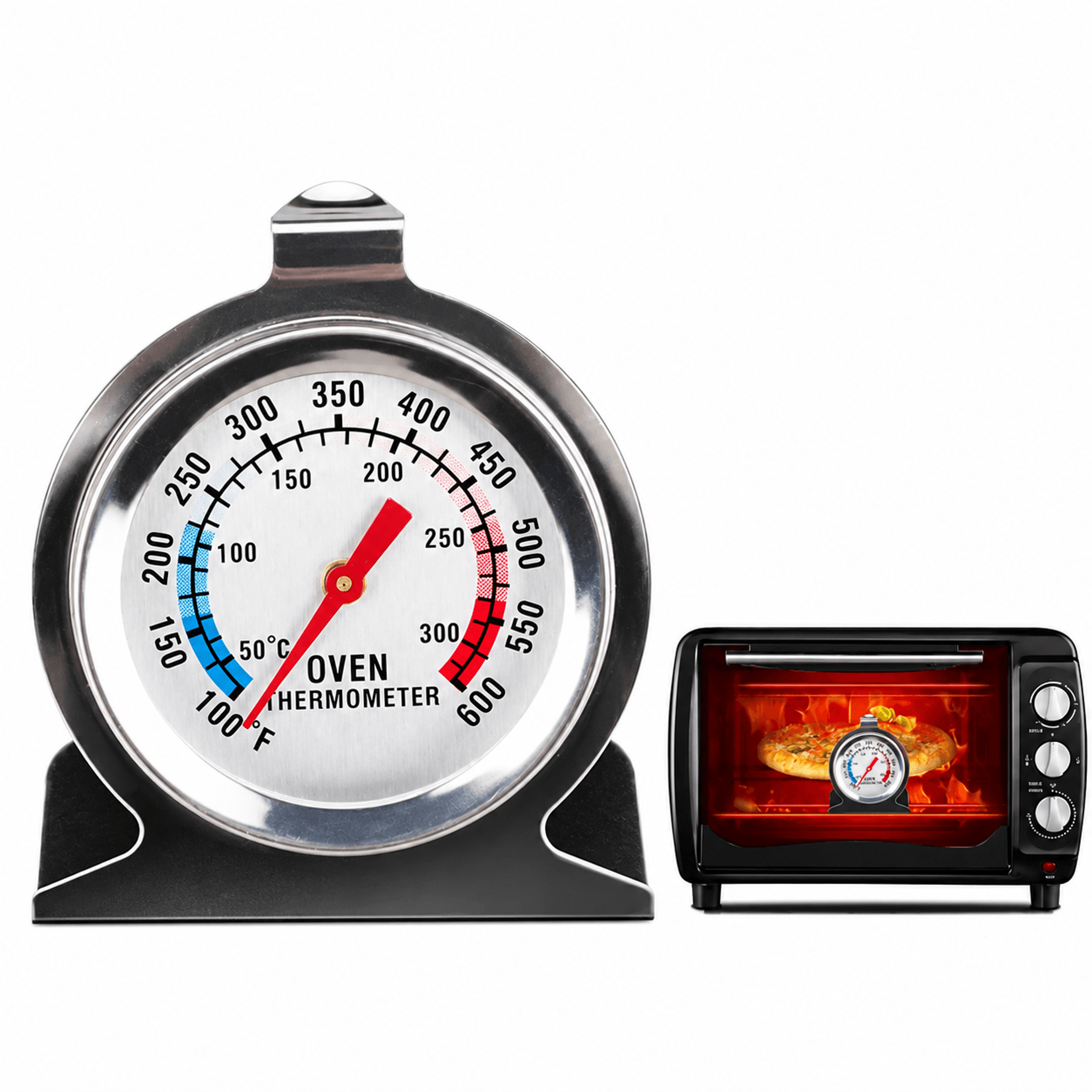 stainless steel oven thermometer – large dial 32°f–572°f temperature gauge for baking, roasting, meat & kitchen cooking