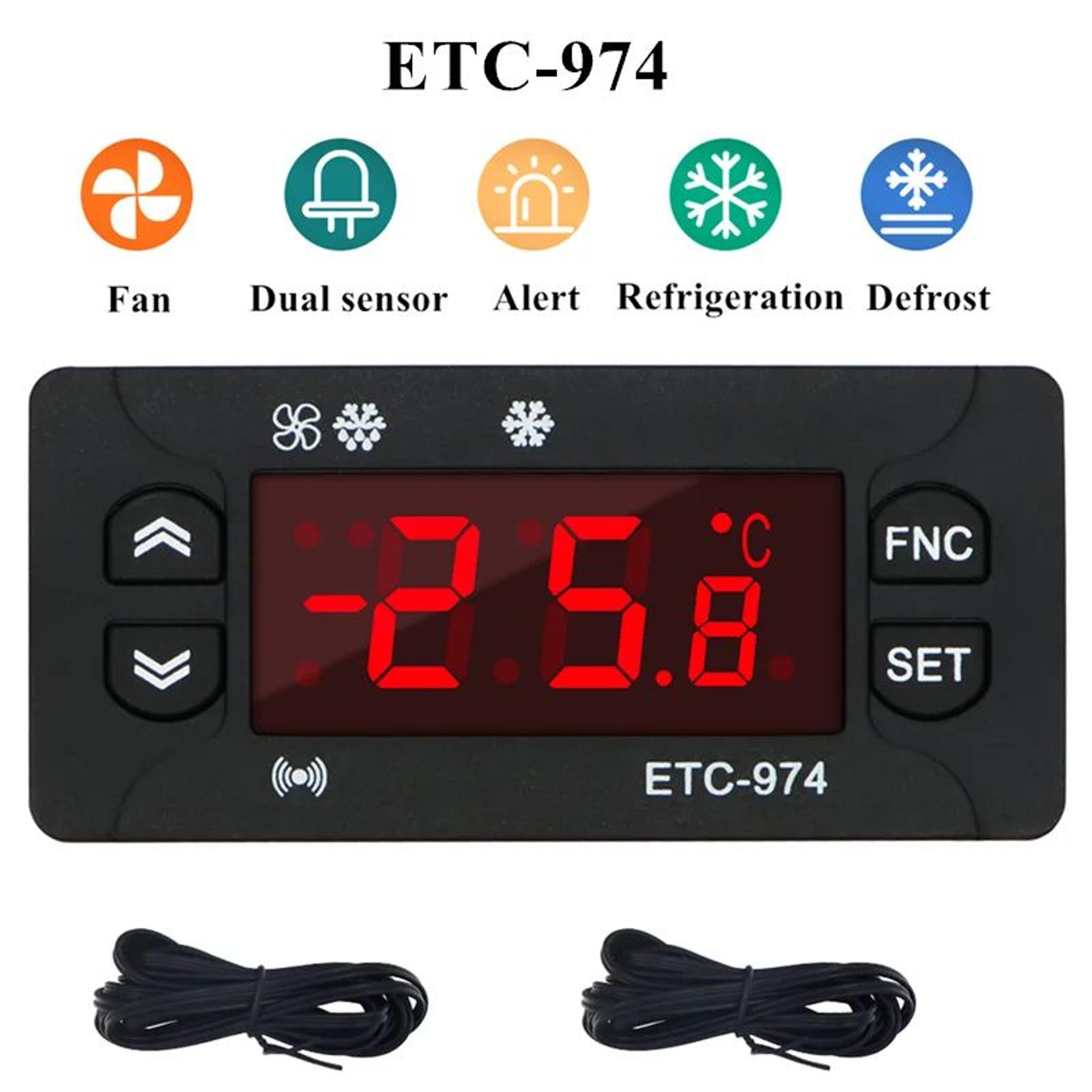 product name etc-974 digital temperature controller – 230v refrigerator defrost heating thermoregulator with dual ntc se