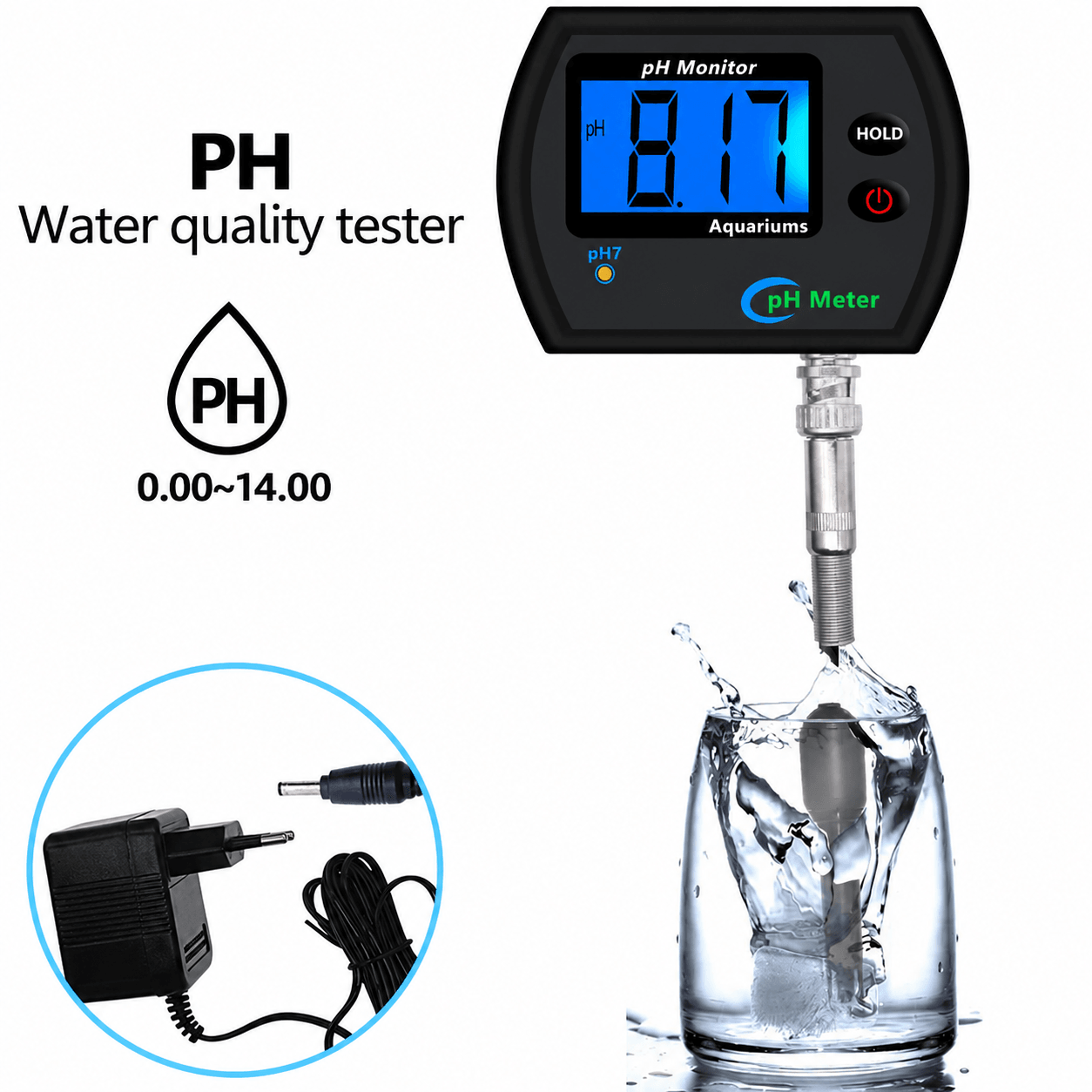 online ph water quality monitor – digital acidometer with temperature compensation & us/eu plug for aquarium water