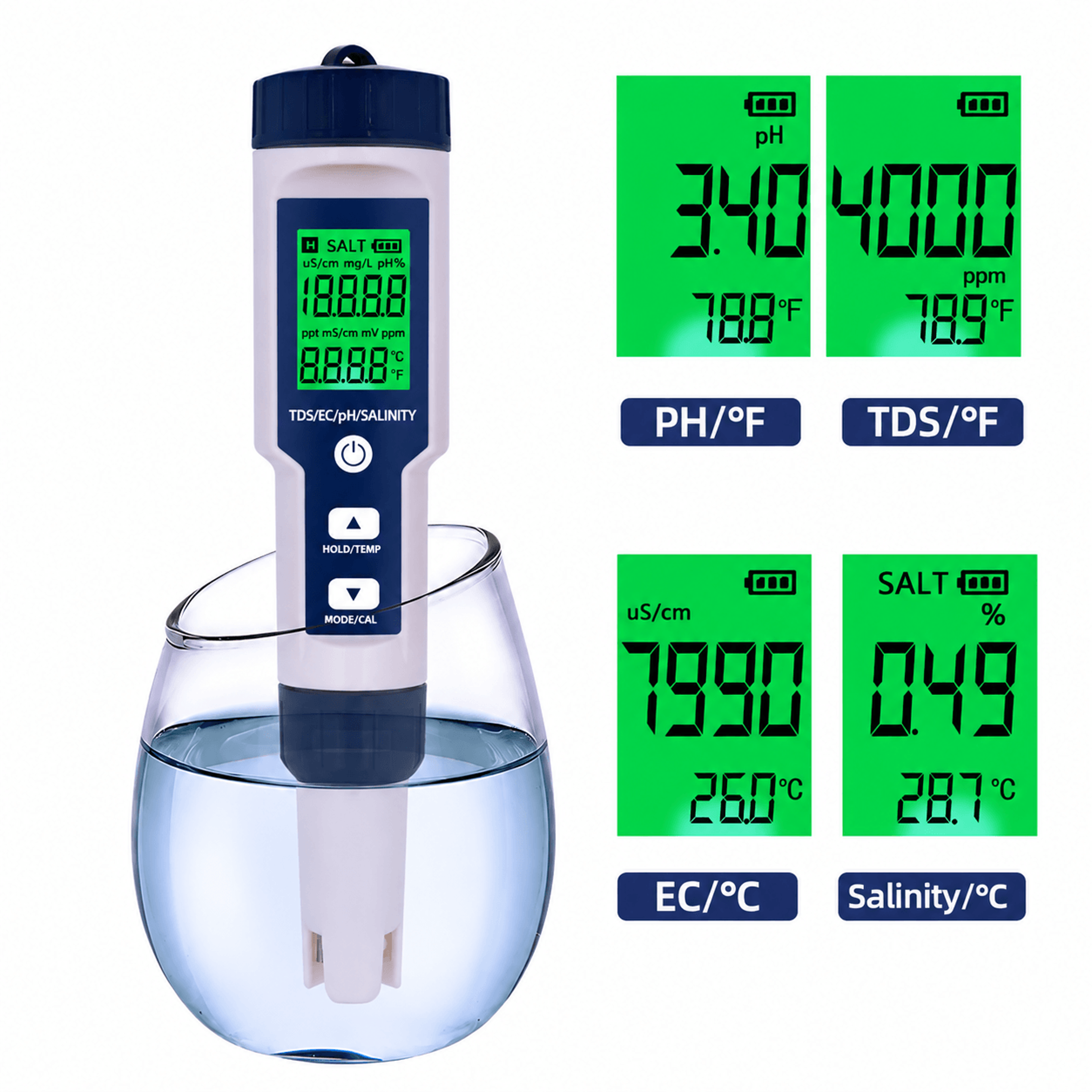 5-in-1 digital water quality meter – ph tds ec salinity & temperature waterproof tester with automatic calibration