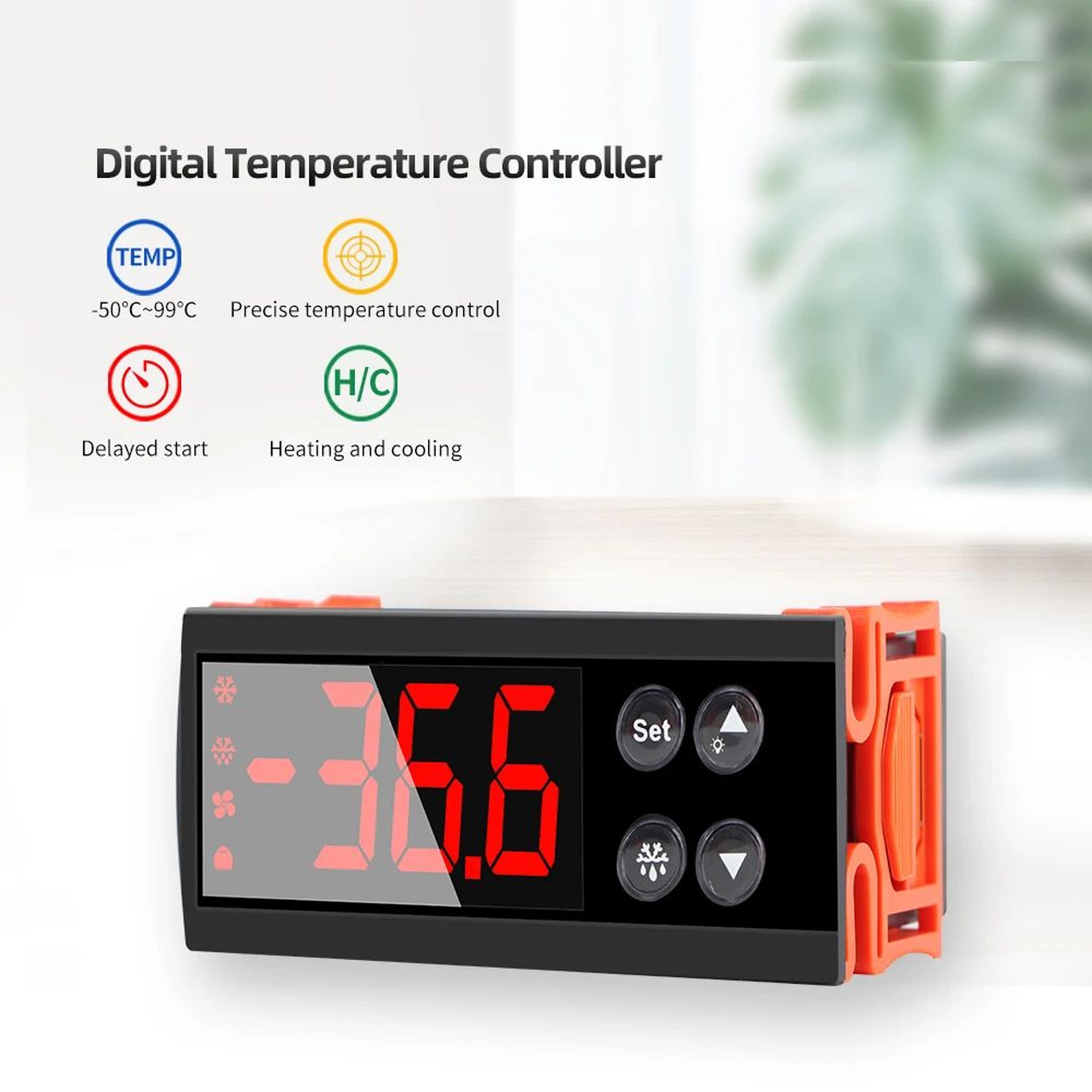 digital temperature controller – microcomputer thermostat regulator switch with sensor & large display for refrigeration