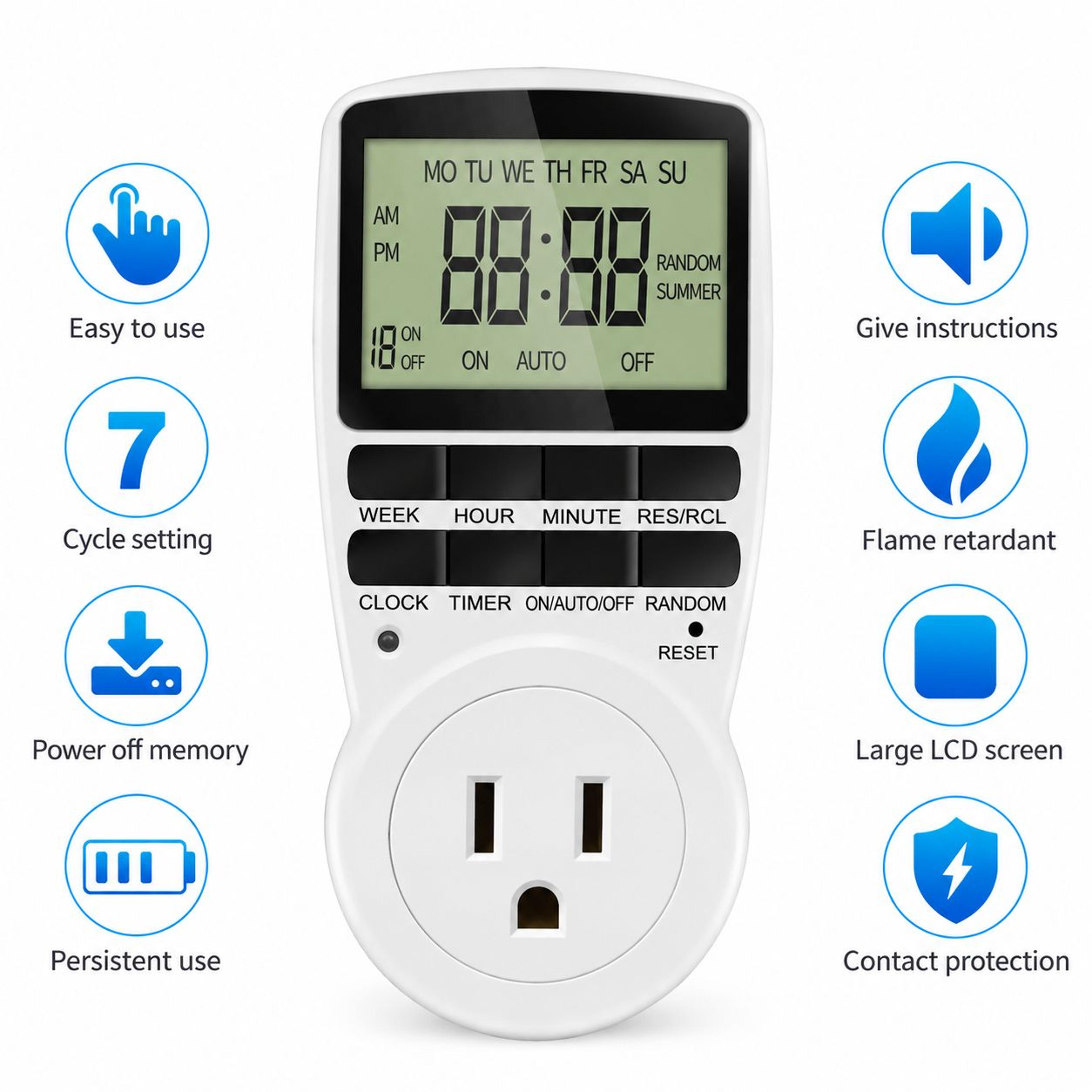 12/24 hour digital timer outlet – 10-program us plug programmable socket 15a 1800w electronic appliance control