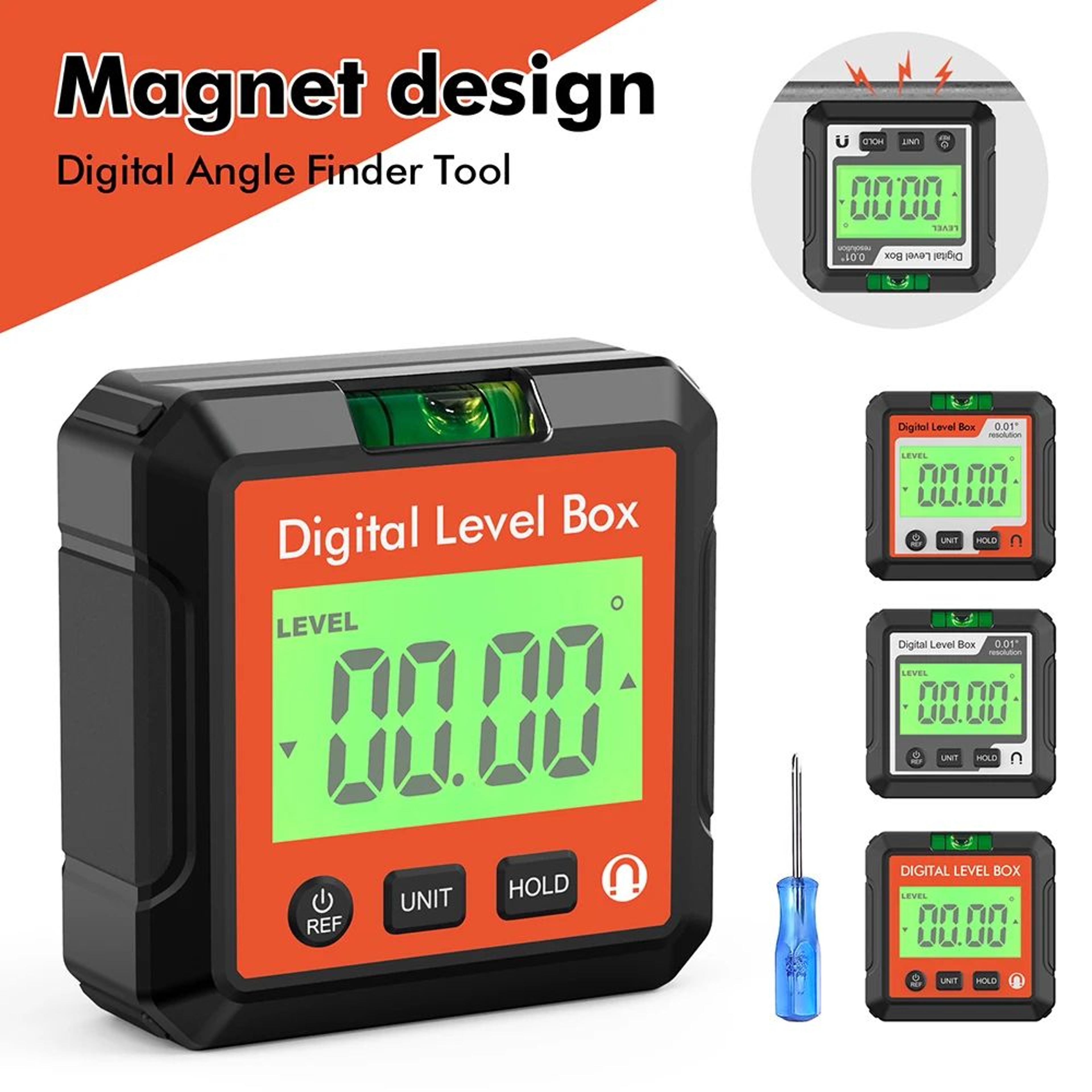 digital magnetic angle gauge – 4 x 90° inclinometer protractor level box with backlight for woodworking auto machining