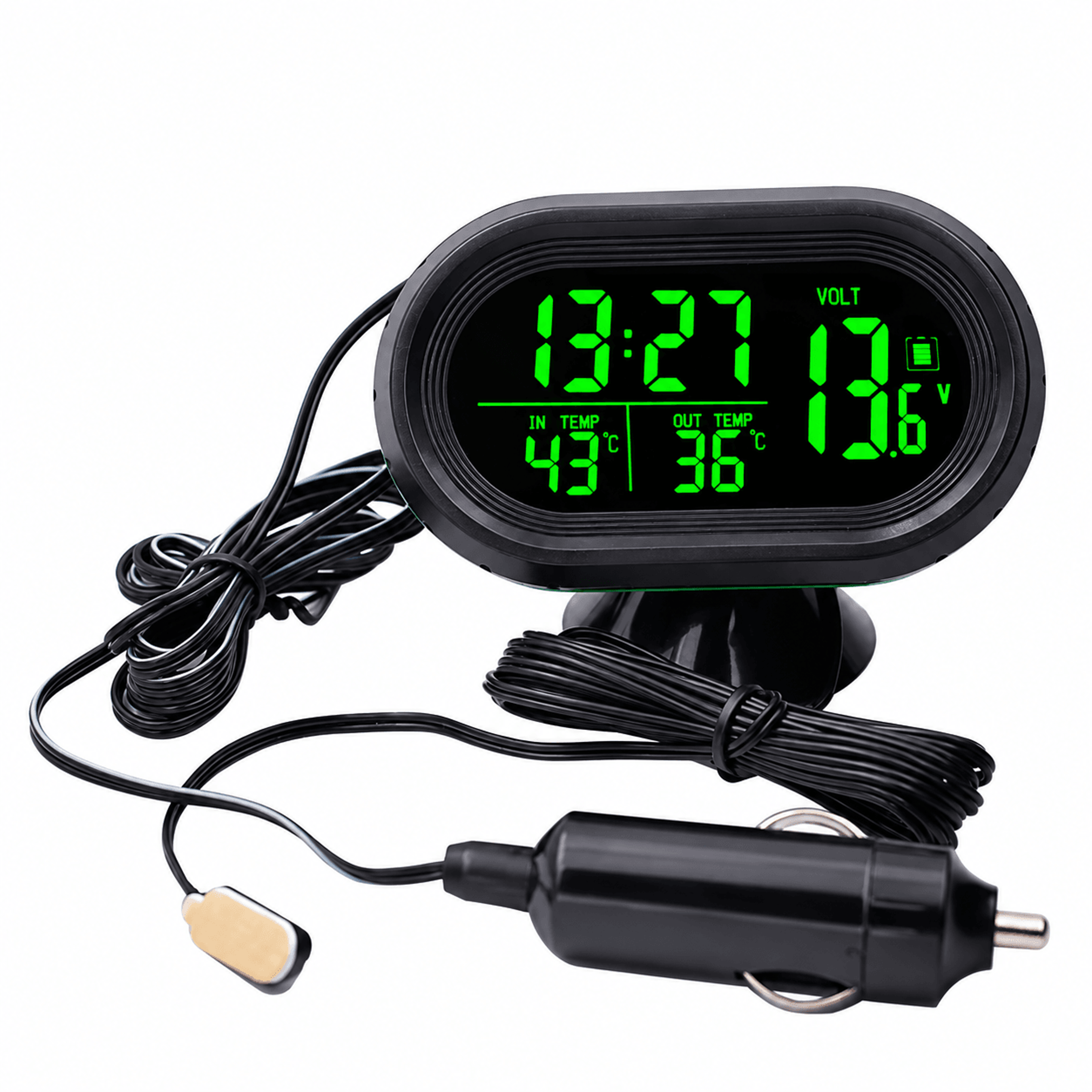 4-in-1 digital car thermometer – 12v-24v lcd voltmeter clock with dual temperature display backlight & freeze alert