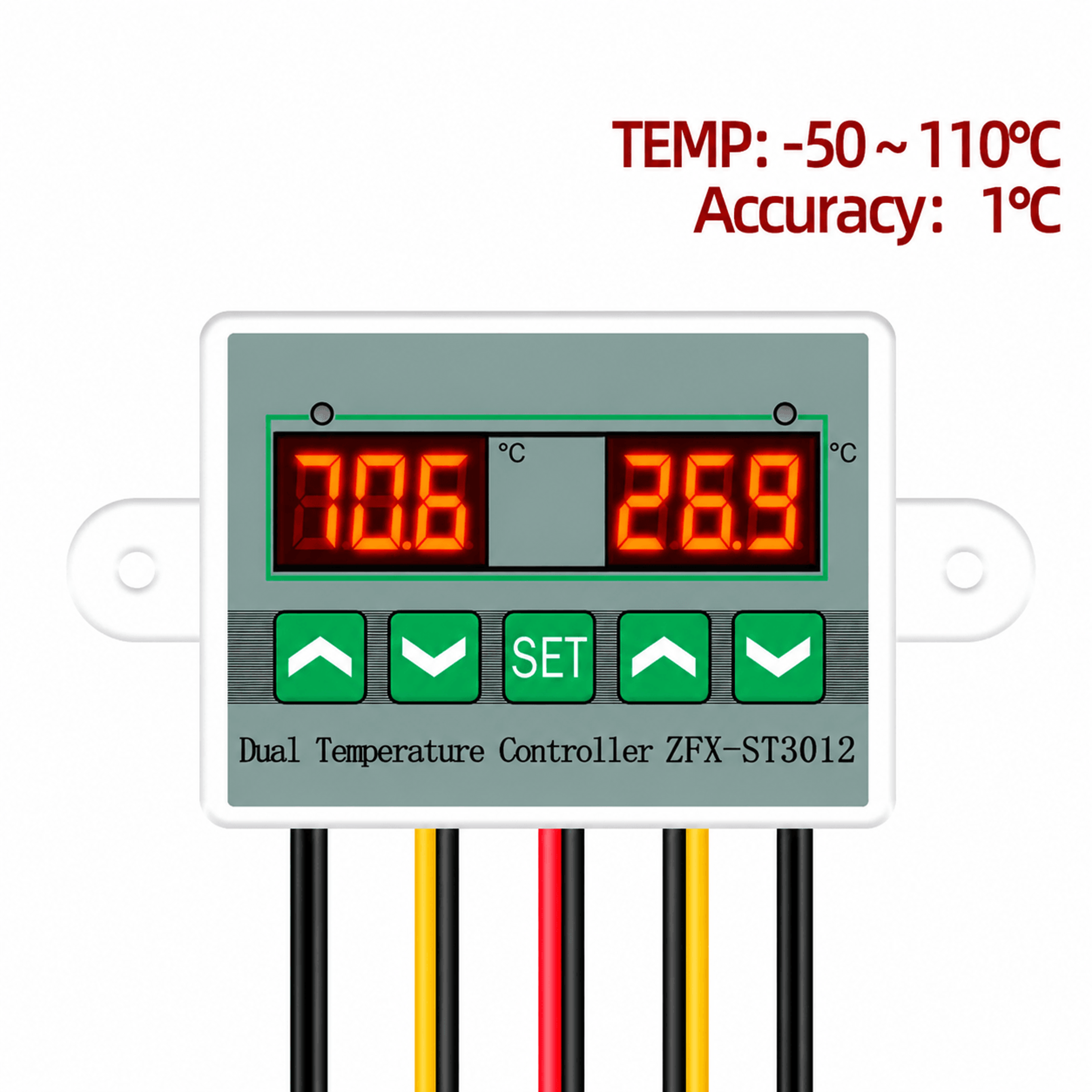 dual digital temperature controller – led heating cooling thermostat with dual display & 3.3 ft probe 12v 24v 110v 220v