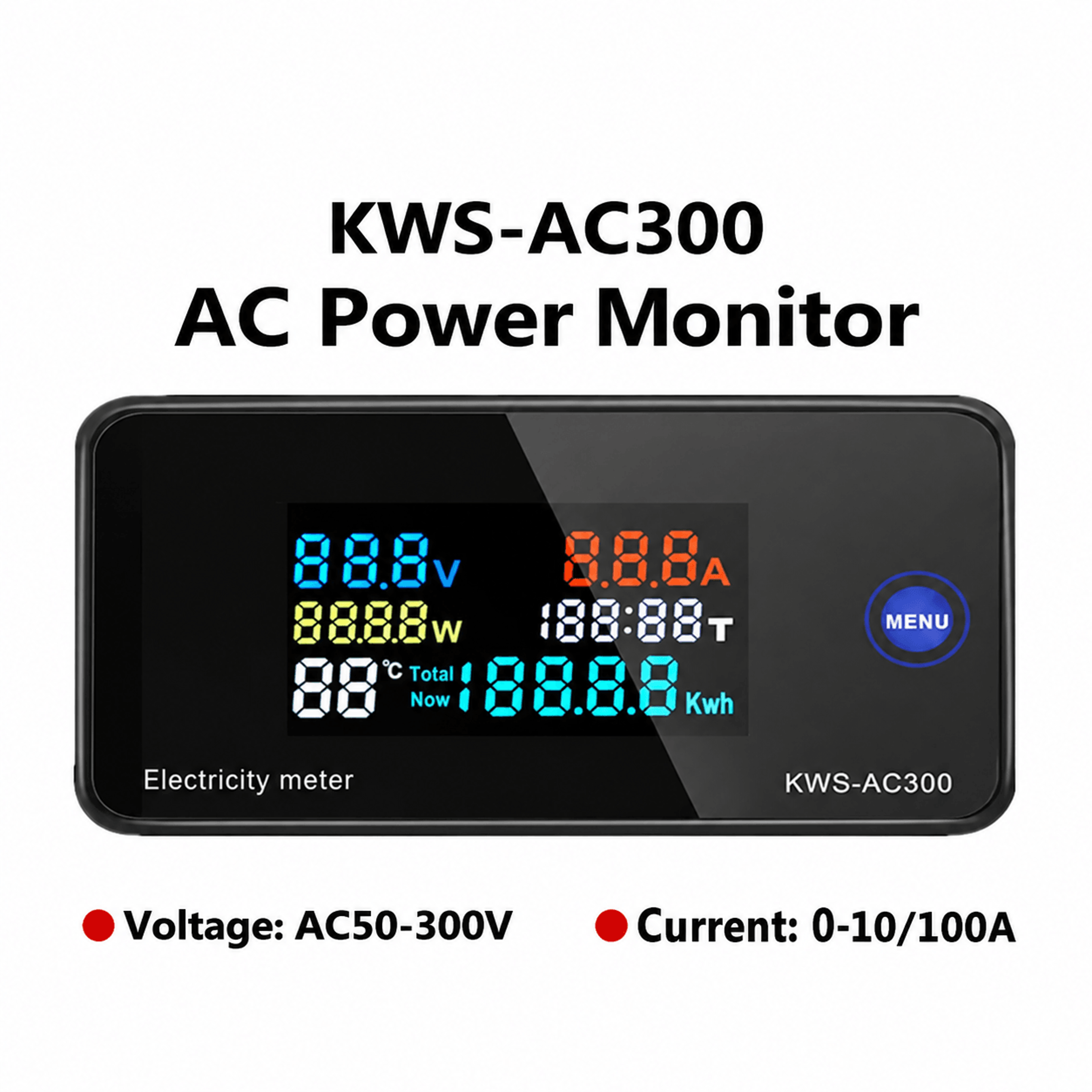 digital ac power energy meter – 50-300v 100a led voltmeter wattmeter with ct coil power consumption monitor 30kw