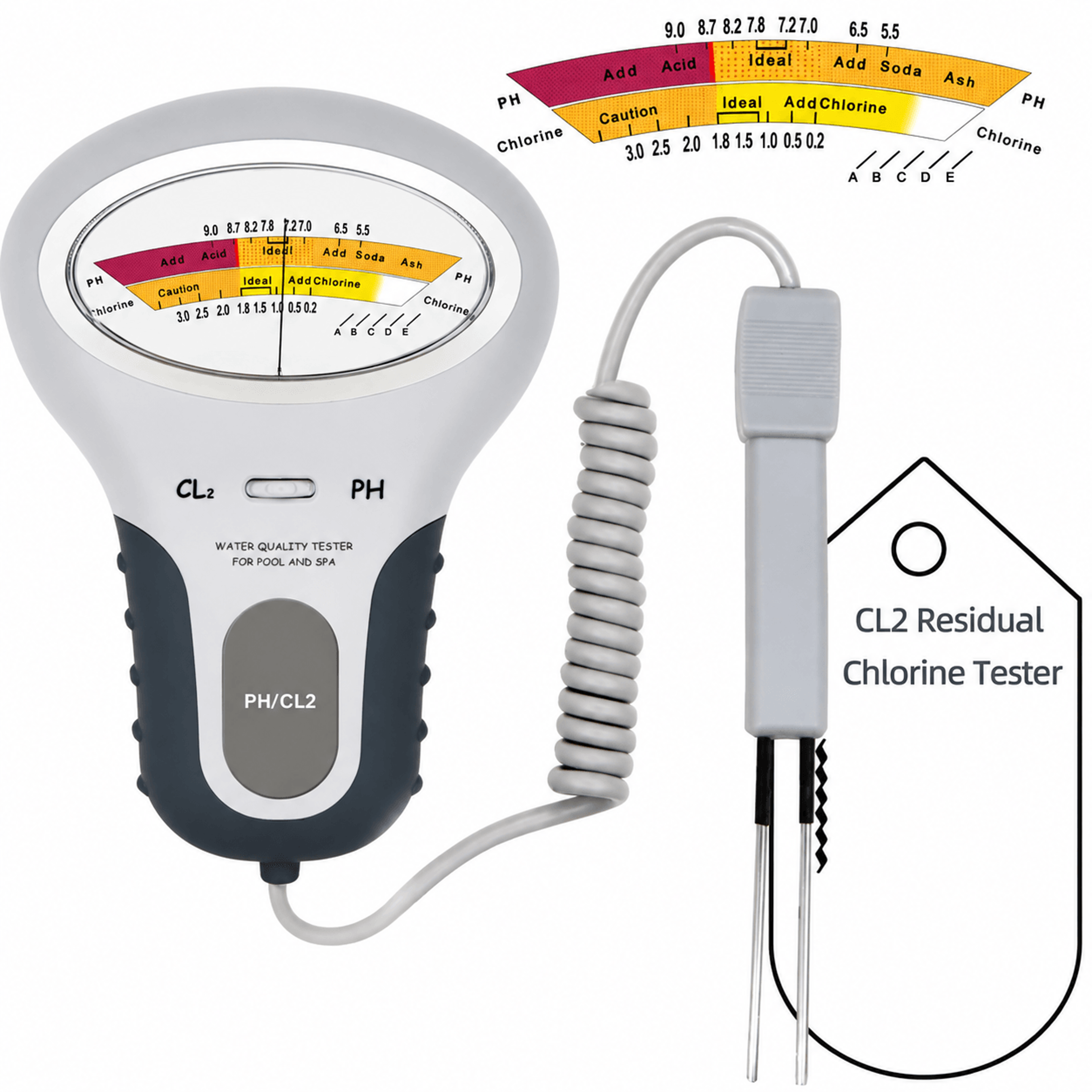 2-in-1 ph & chlorine water quality tester – electric cl2 meter for swimming pool spa aquarium water testing