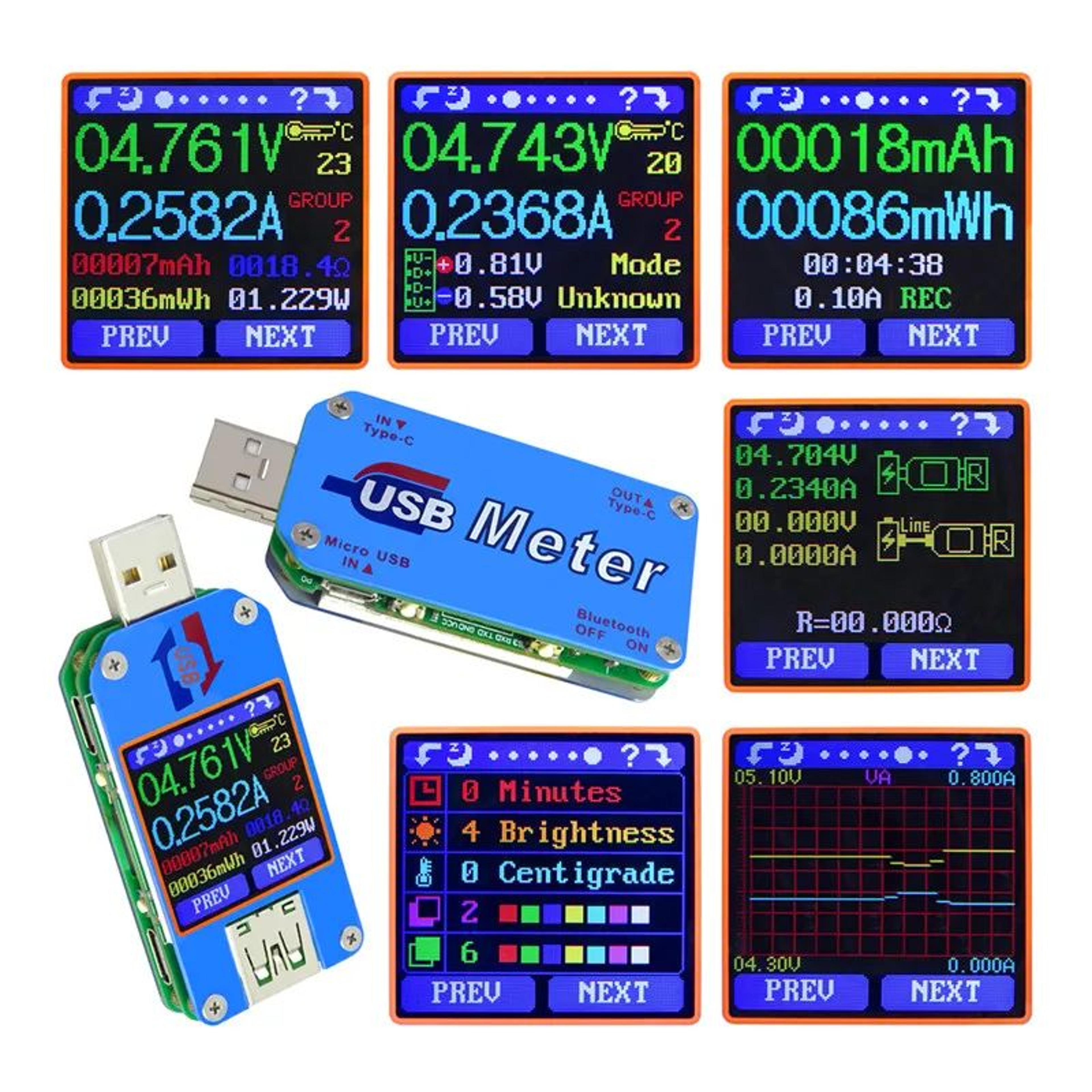 usb type-c digital voltmeter ammeter – 1.44 in color lcd power meter quick charger power bank detector um series