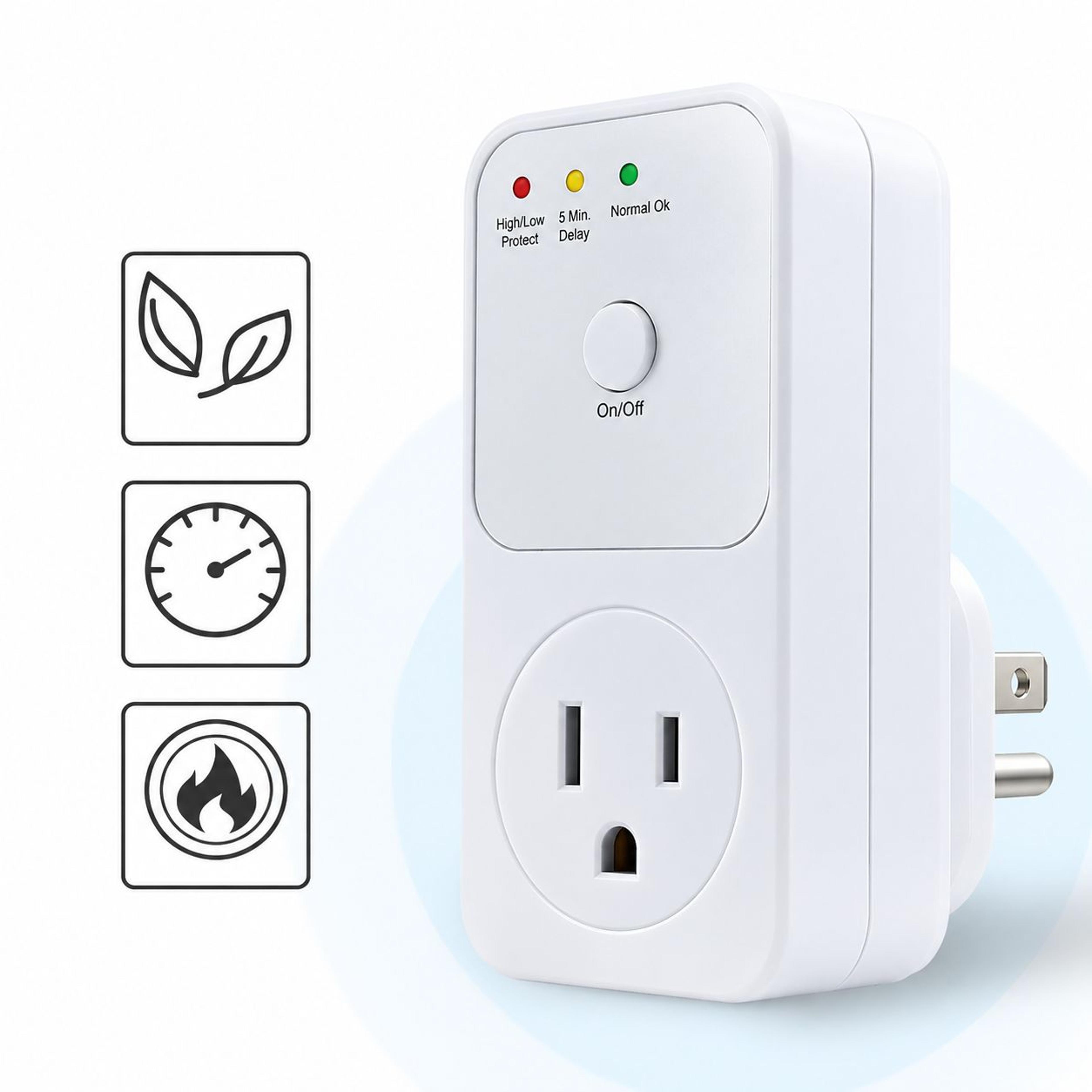 automatic voltage protector – 230v 3680w surge protection relay socket with 5-min delay eu plug for refrigerator & ac