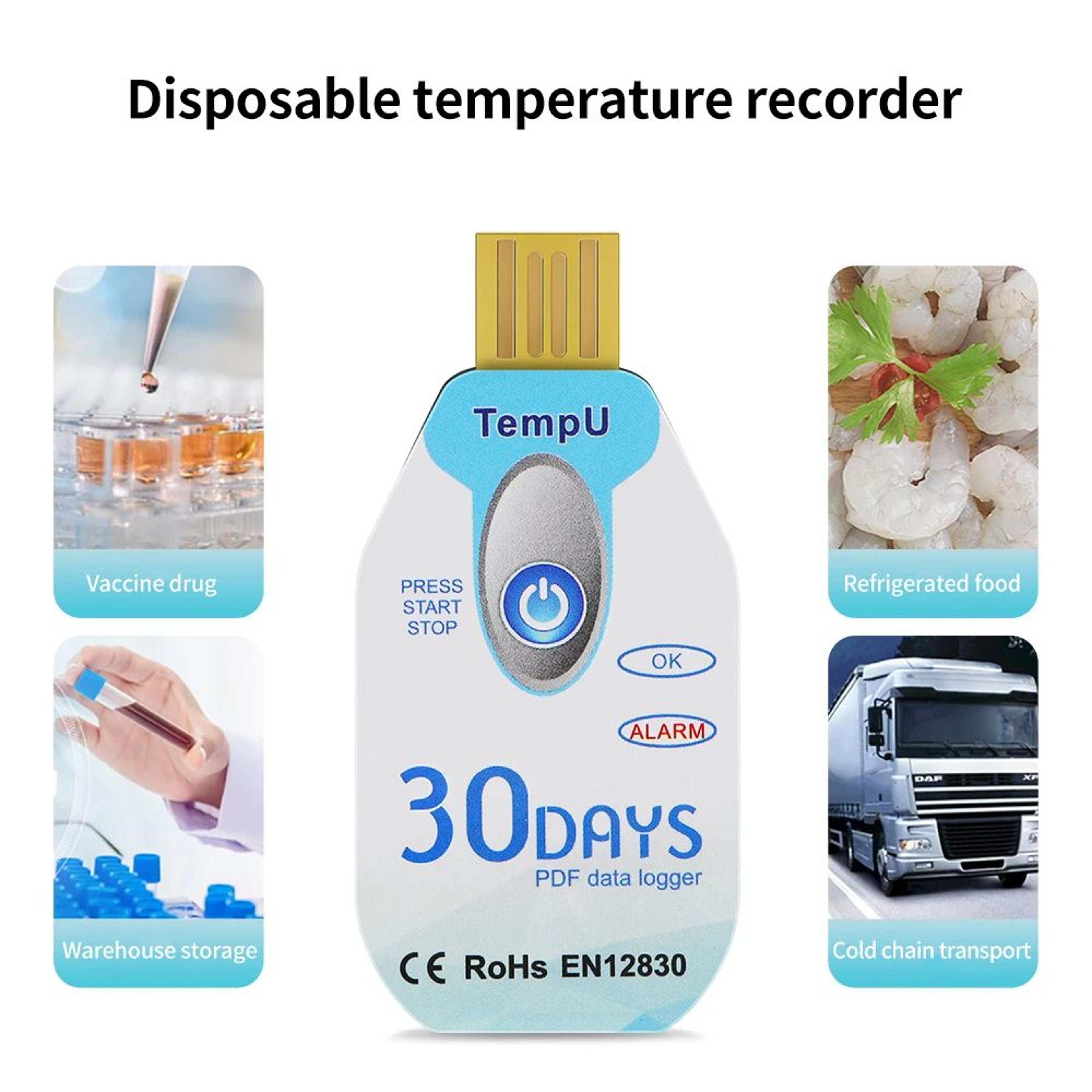 2.72 in usb temperature humidity data logger – 10,000-point single-use cold chain recorder with automatic pdf report