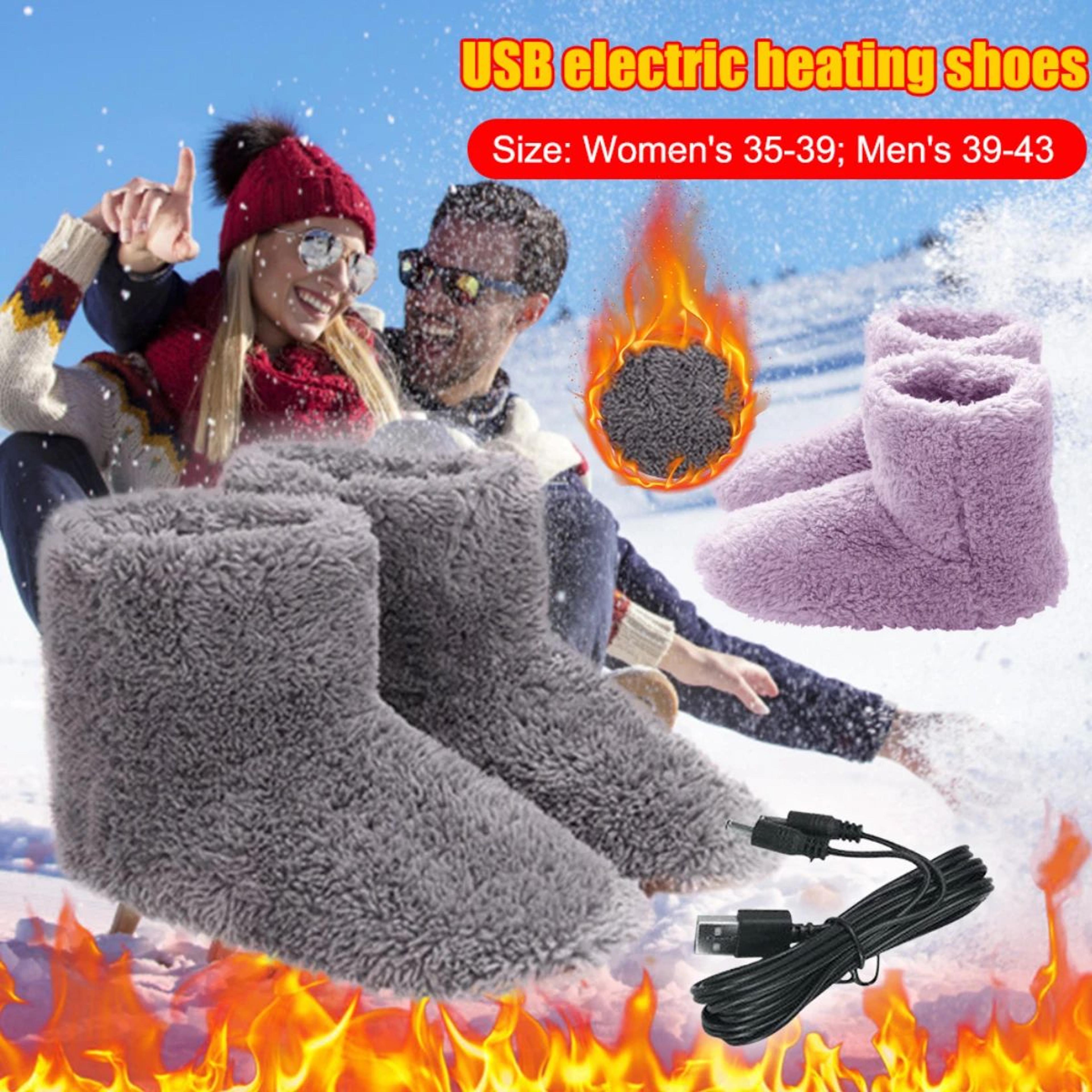 usb heated slippers – washable plush electric foot warmer shoes with fast heating for men & women, winter indoor use