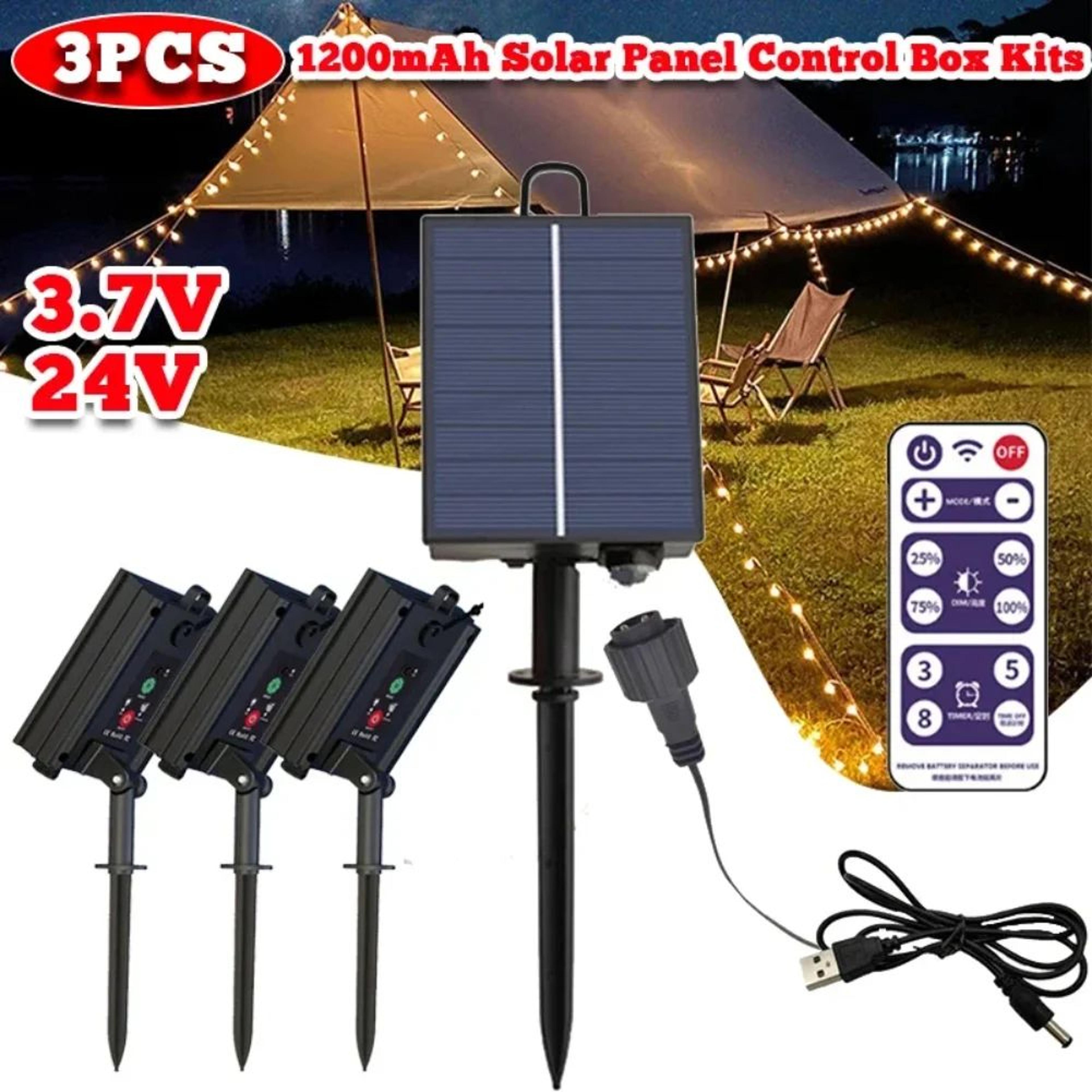 solar panel controller with remote – 8-mode 24v battery box for 100/200 led string lights garden christmas decor