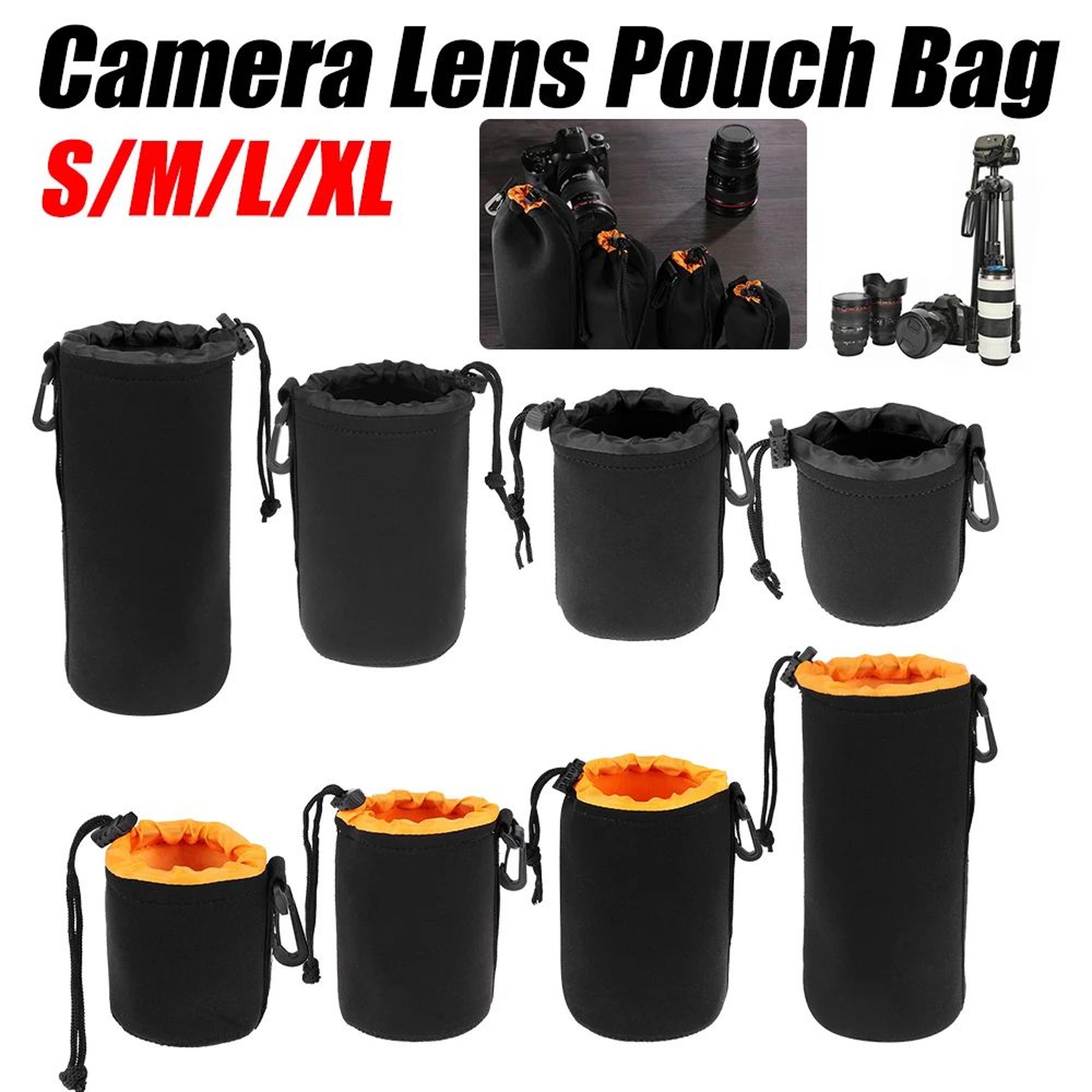 waterproof neoprene camera lens pouch – shockproof soft protective case with drawstring & clip for dslr lenses