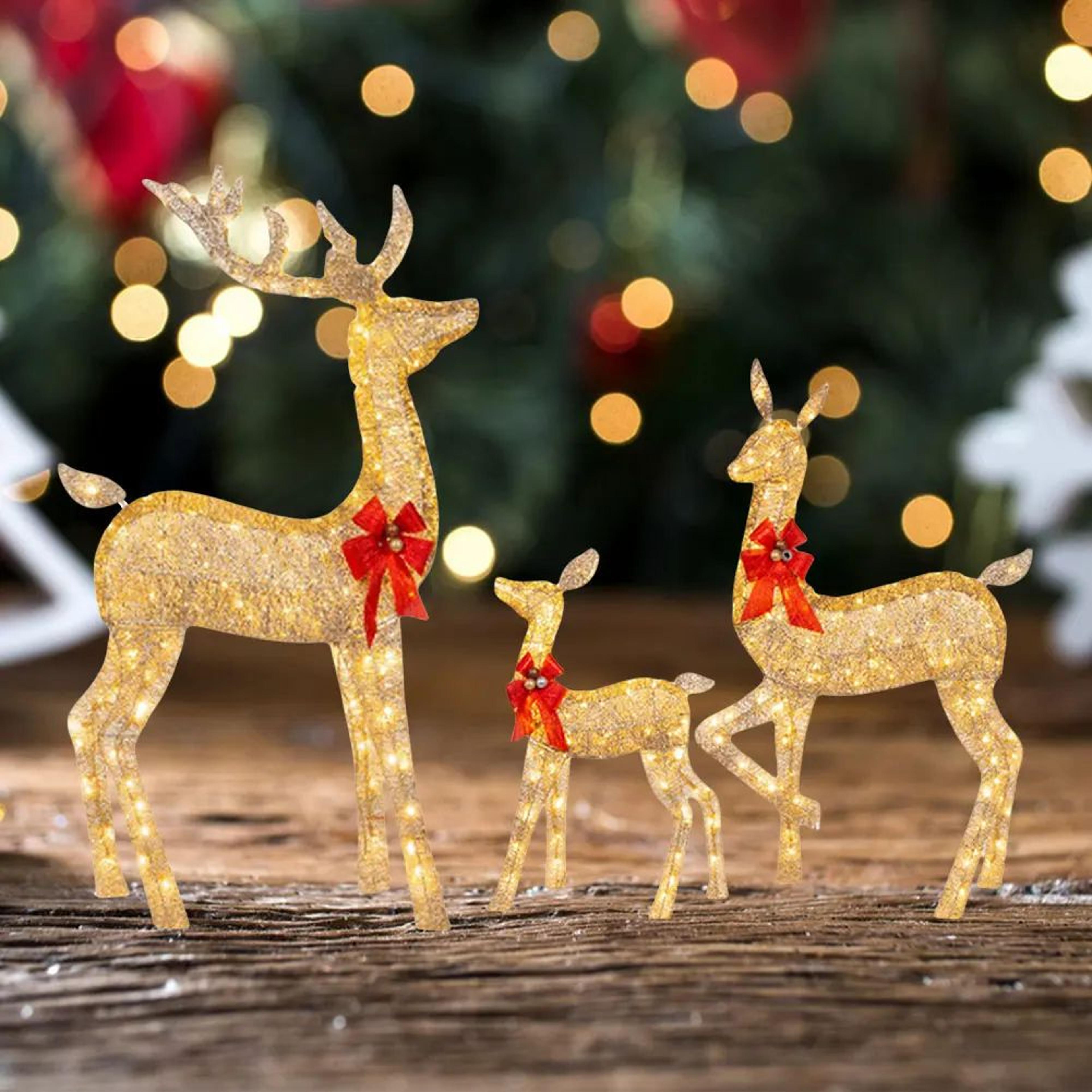 3pcs ighted reindeer christmas decoration set – acrylic deer family with lights for yard porch tree & holiday display