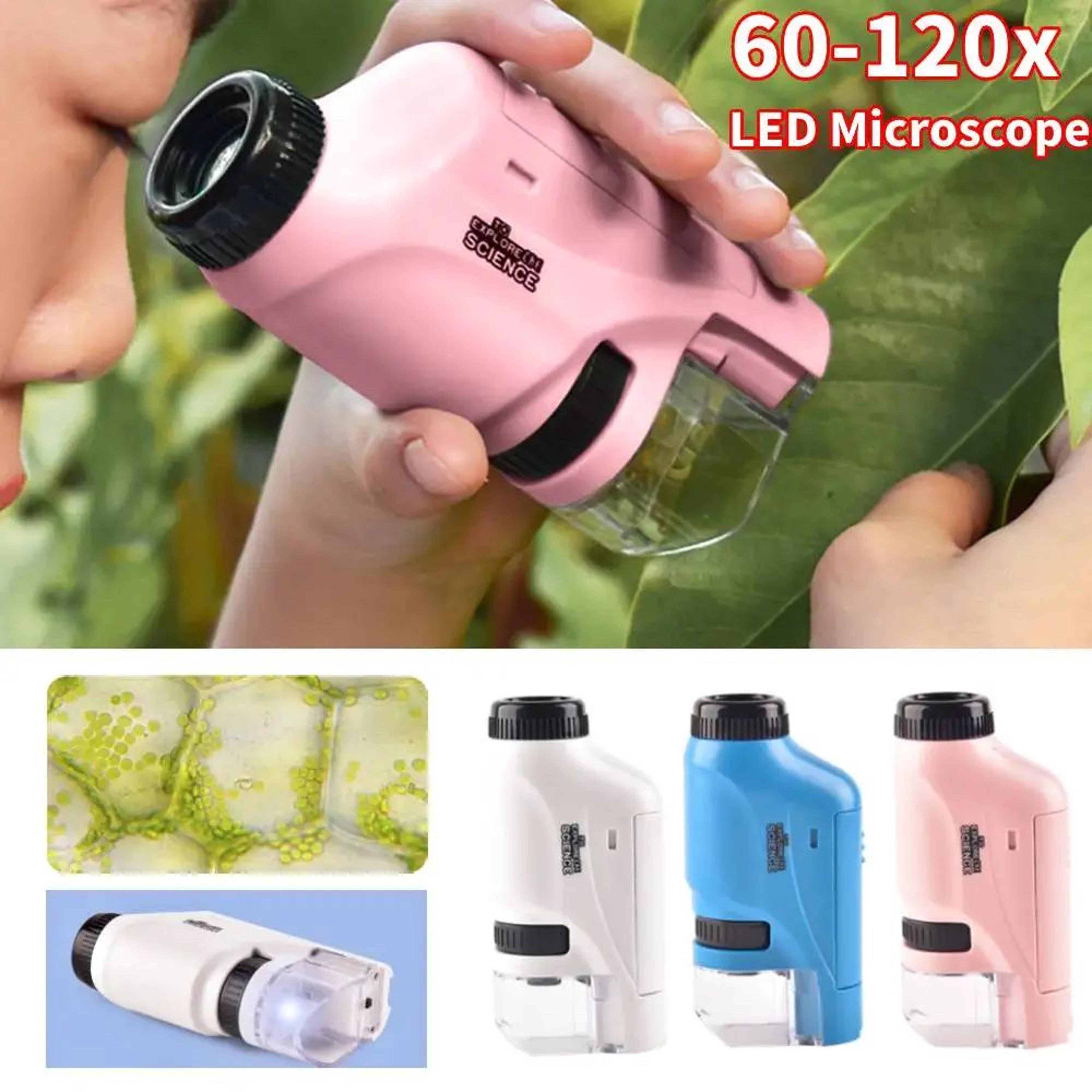 kids handheld microscope kit – 60x-120x pocket science microscope with led light & phone viewing for stem exploration