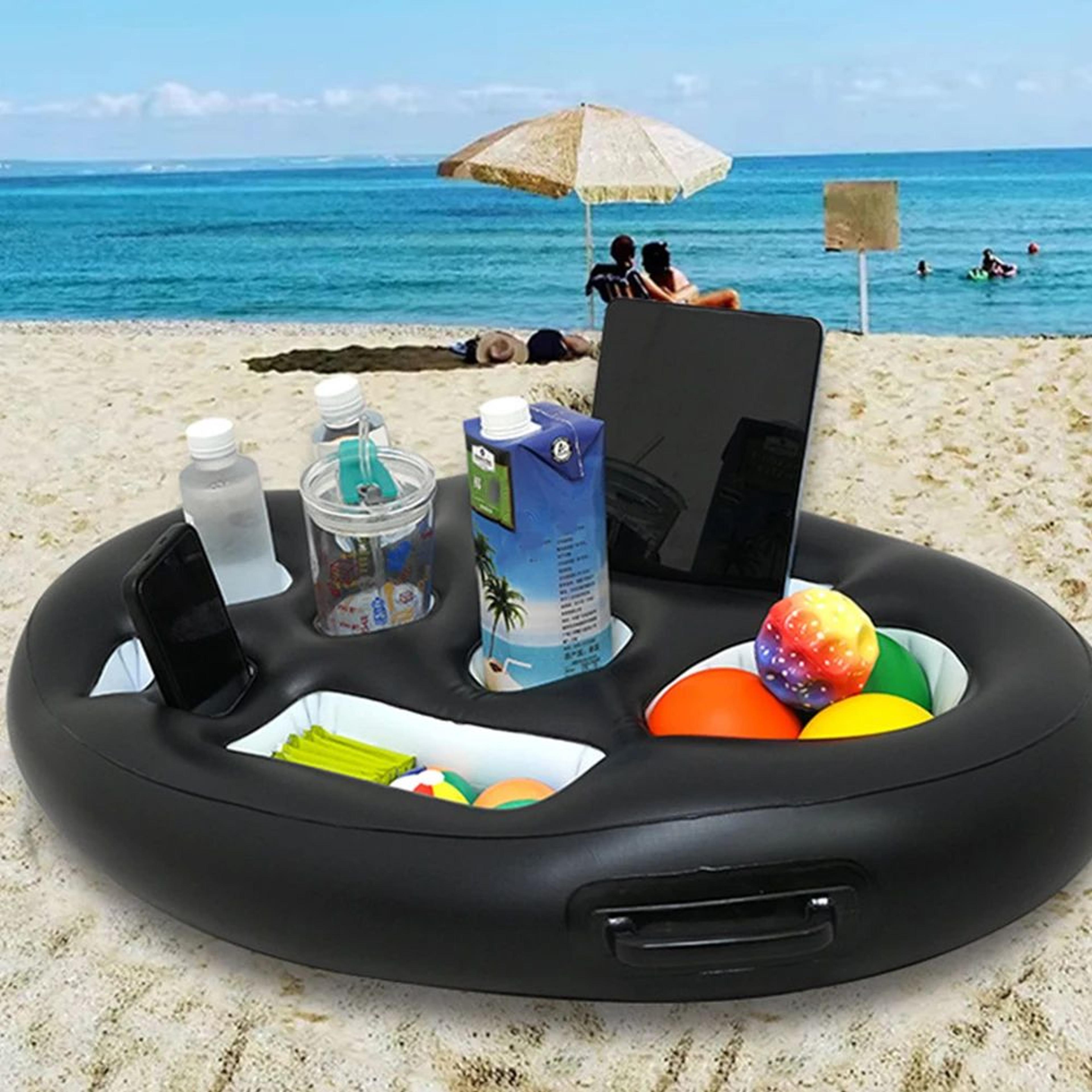 inflatable pool drinks holder – 29.53 x 19.69 in floating cup & snack tray with handles for beach spa parties