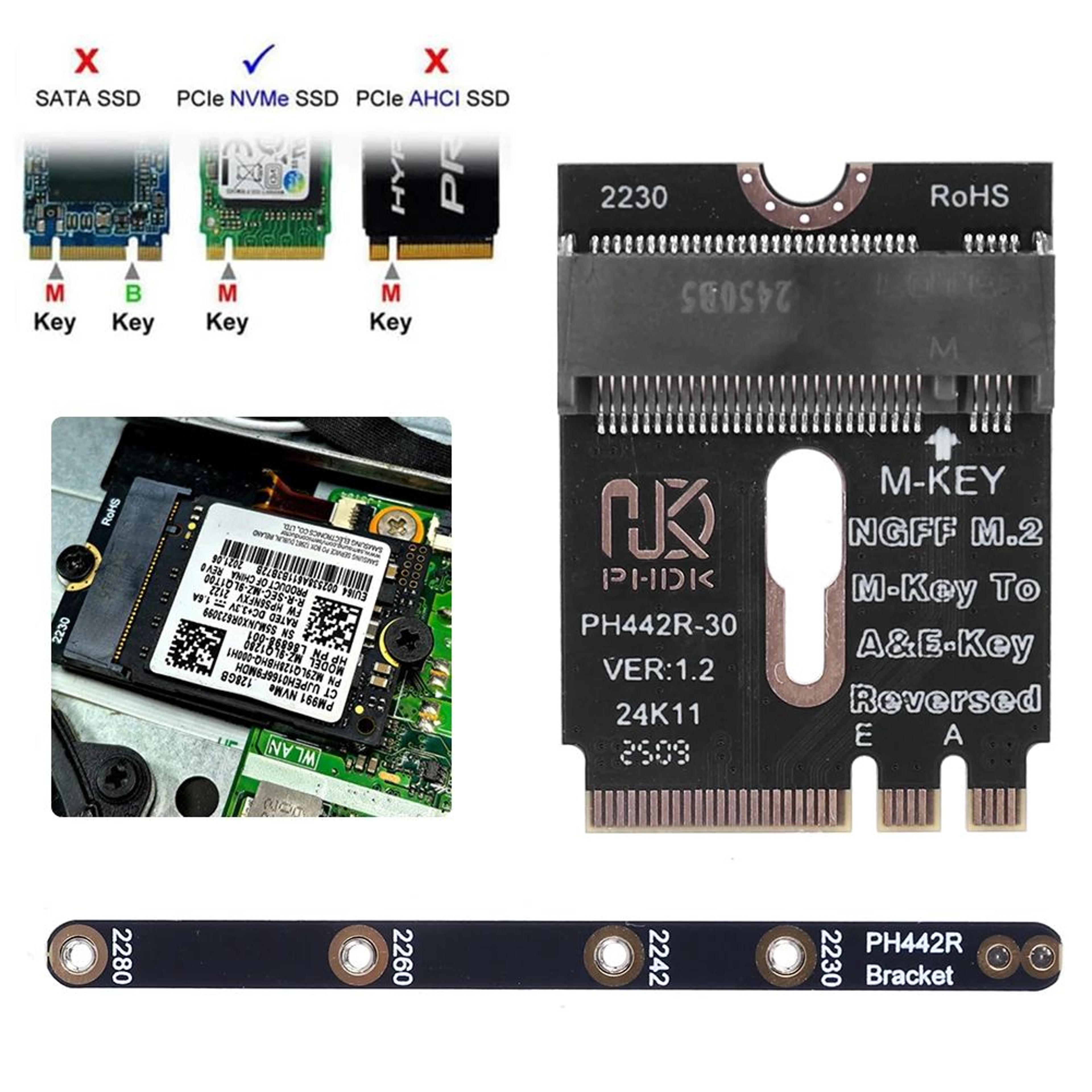 m.2 a+e to nvme ssd adapter – pcie 4.0 m-key extension for 2230 2242 2260 2280 ssd, windows mac os linux compatible
