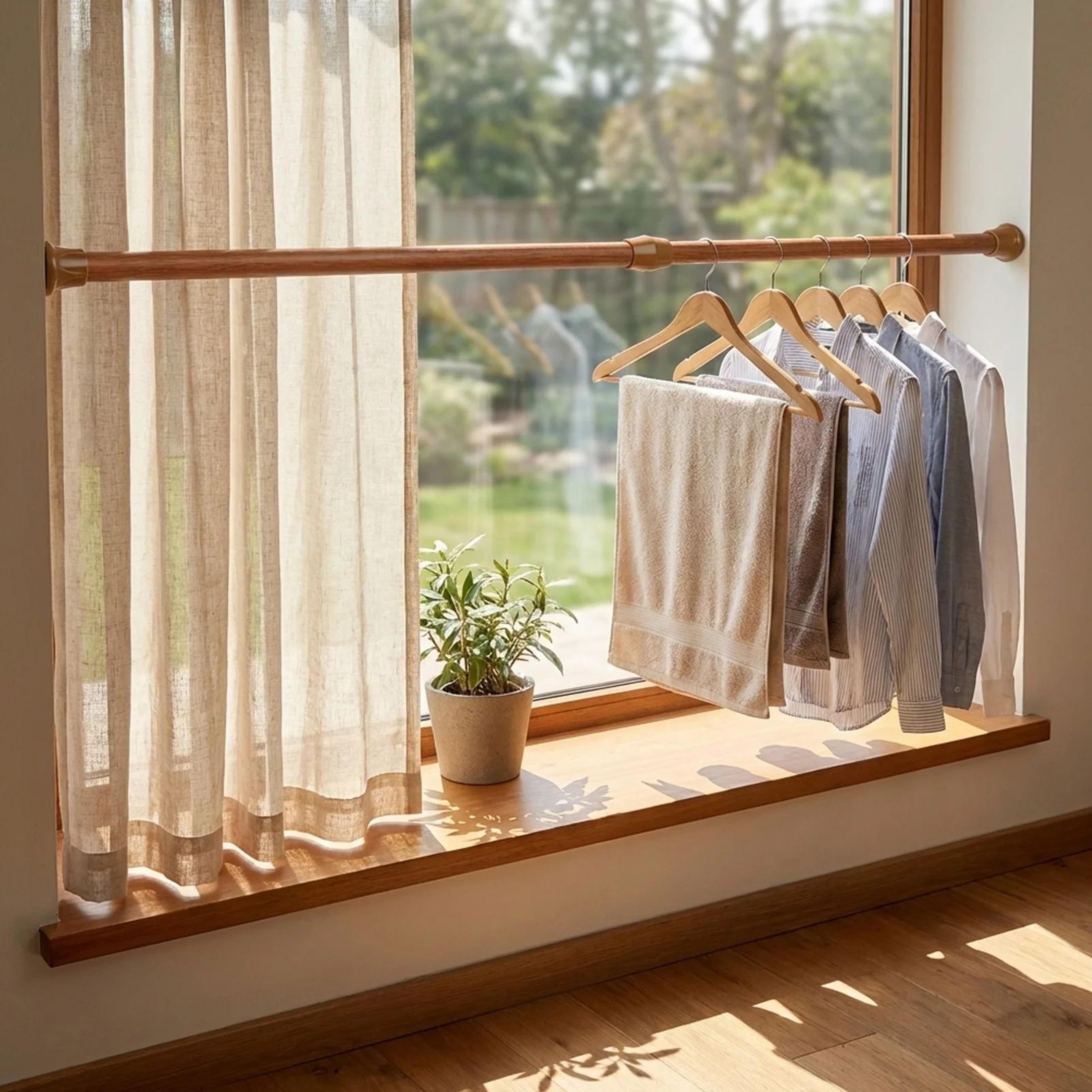 adjustable tension curtain rod – extendable no-drill white metal rod for bathroom bedroom balcony