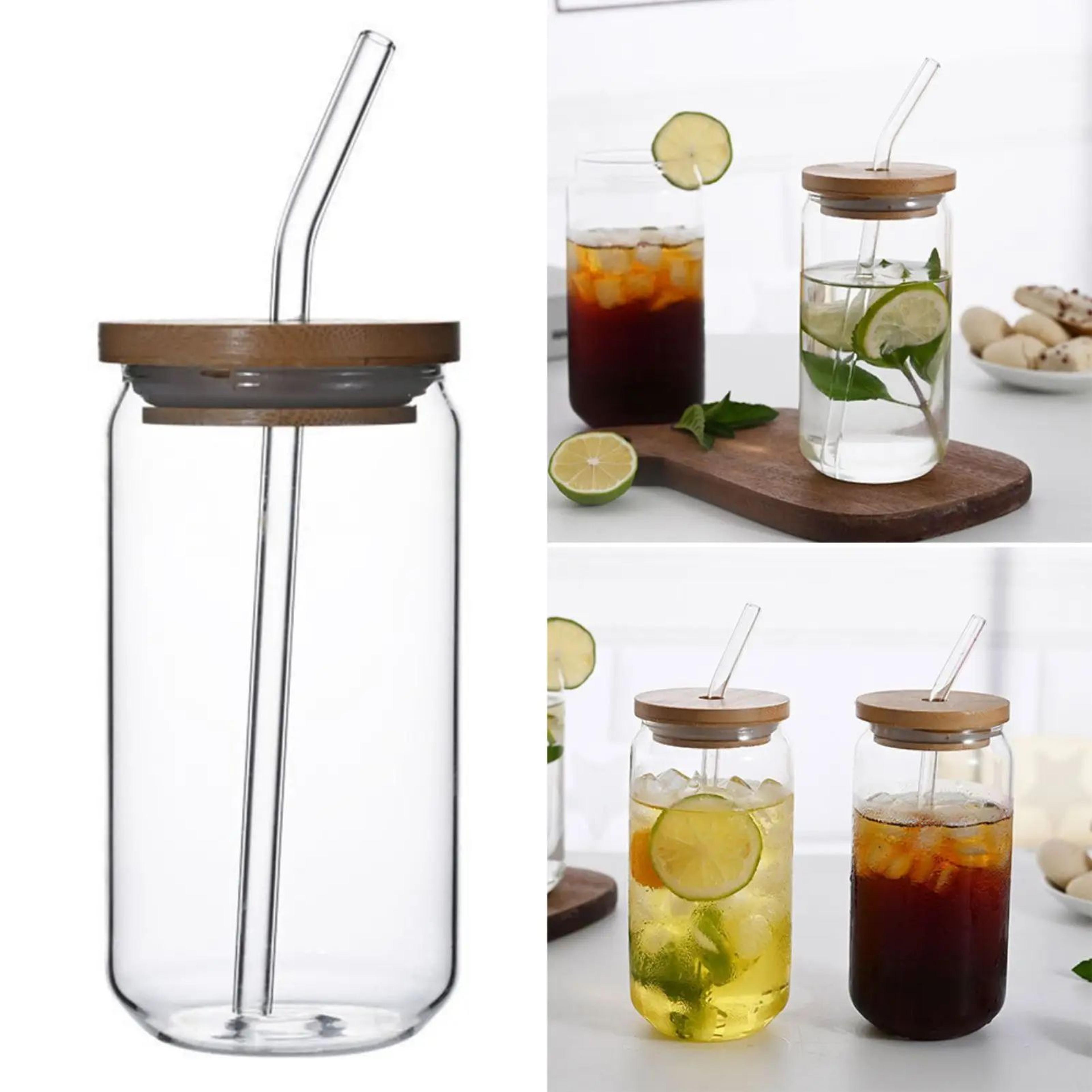 clear borosilicate drinking glass cup – large capacity can-shaped mug for coffee tea juice & bubble tea