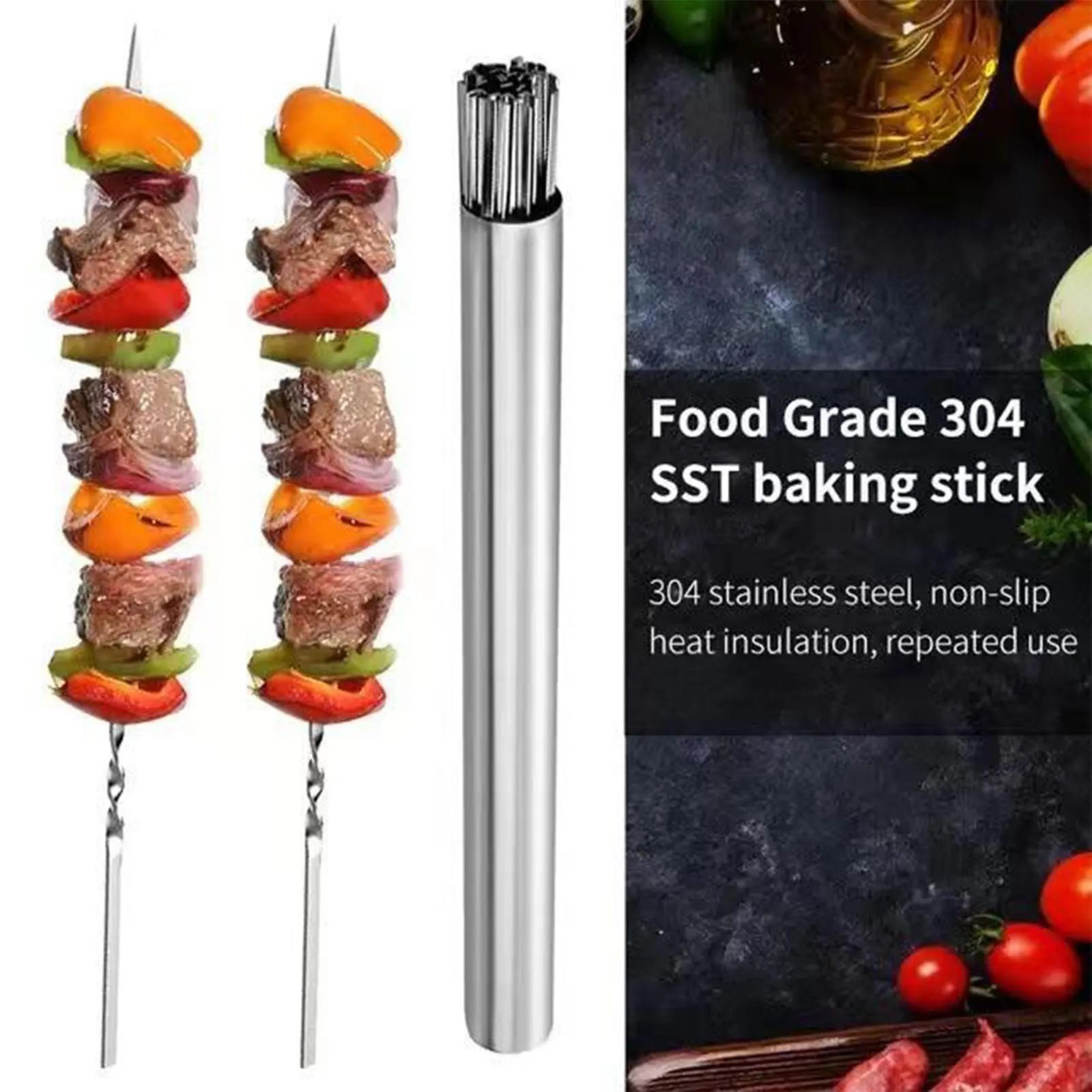 20pcs stainless steel bbq skewers – reusable rotatable flat kabob sticks for grilling, picnics & parties