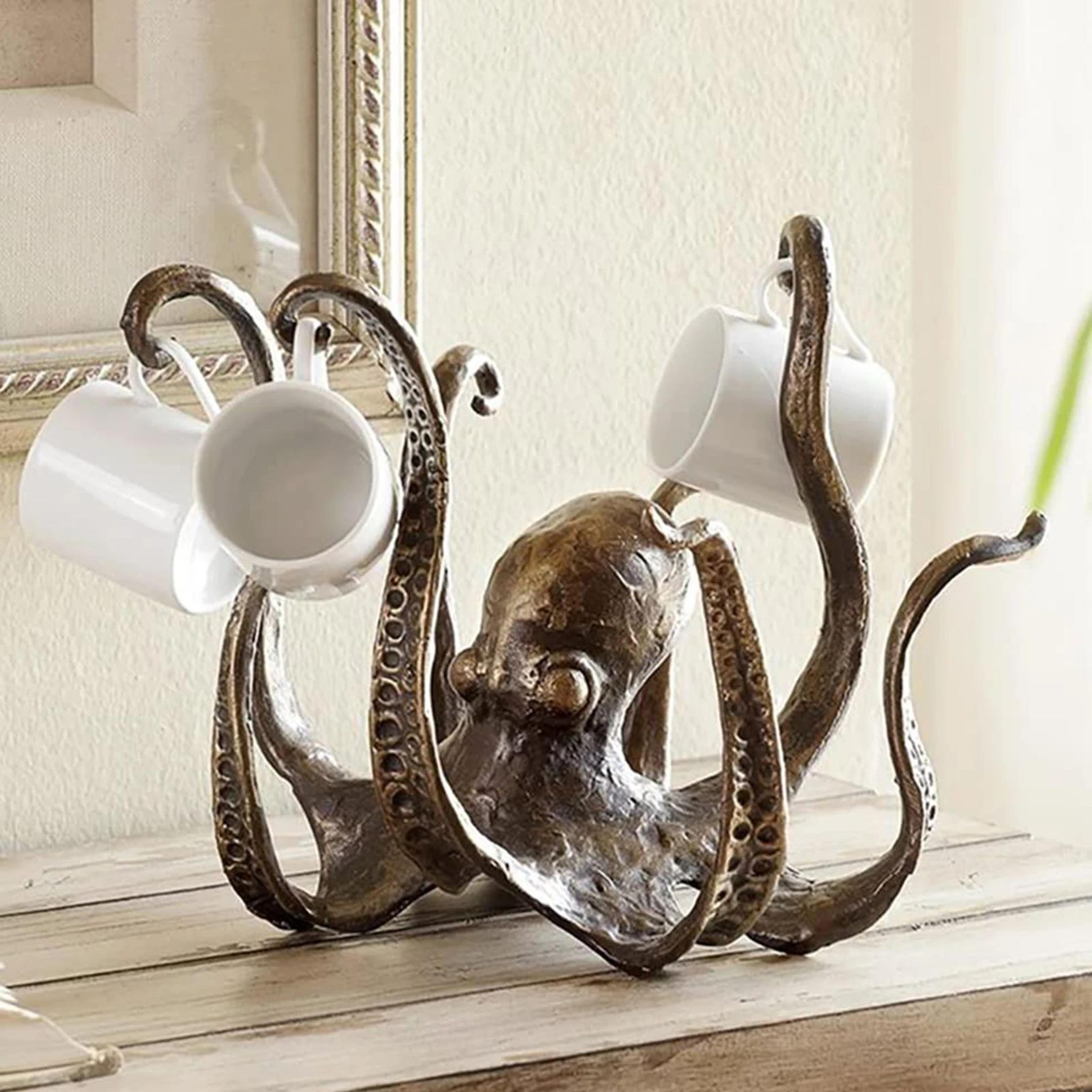 octopus coffee cup holder – resin mug organizer decorative space-saving rack for kitchen dining & coastal decor