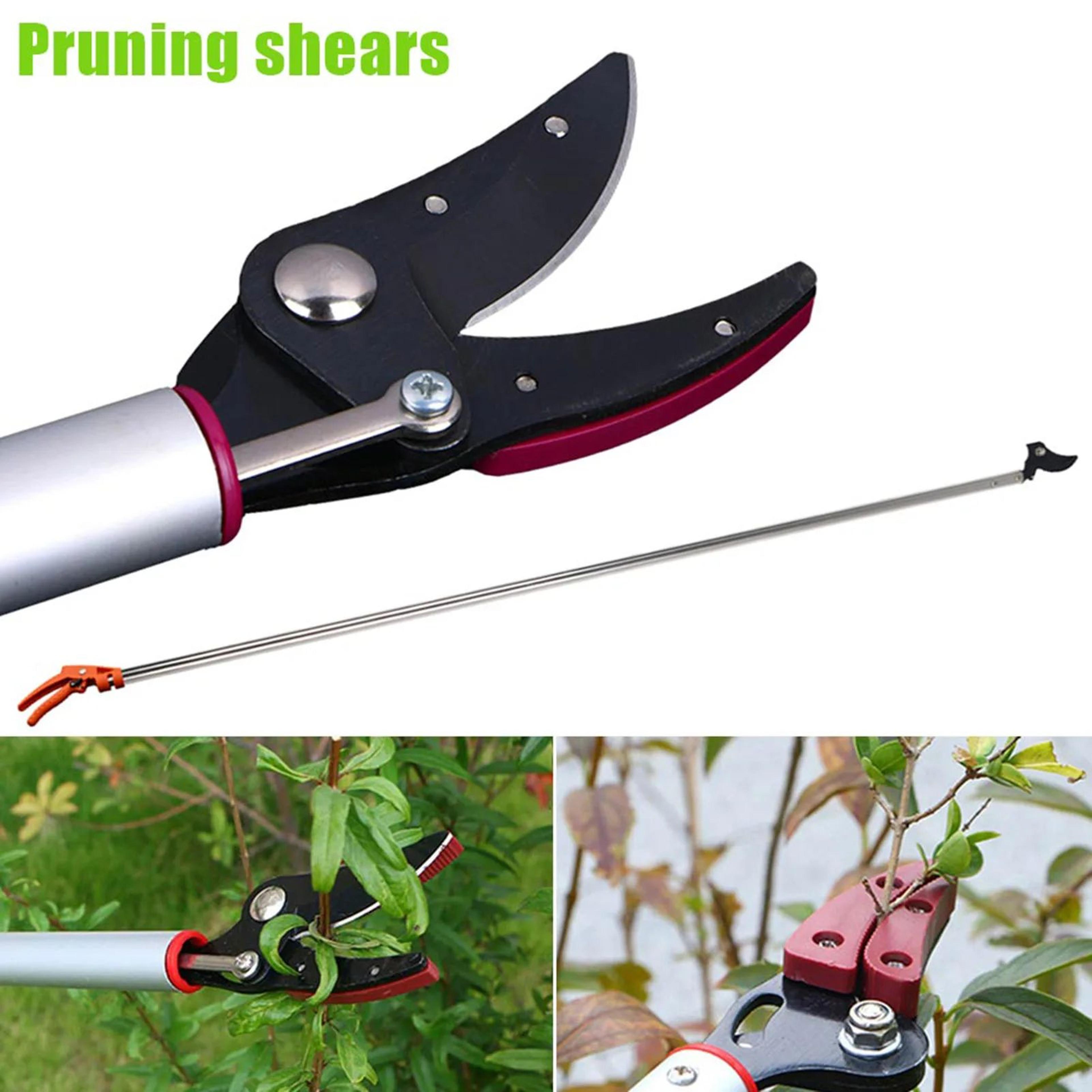 long reach tree pruner – sk5 steel blade & lightweight aluminum rod with ergonomic grip for fruit harvests and pruning