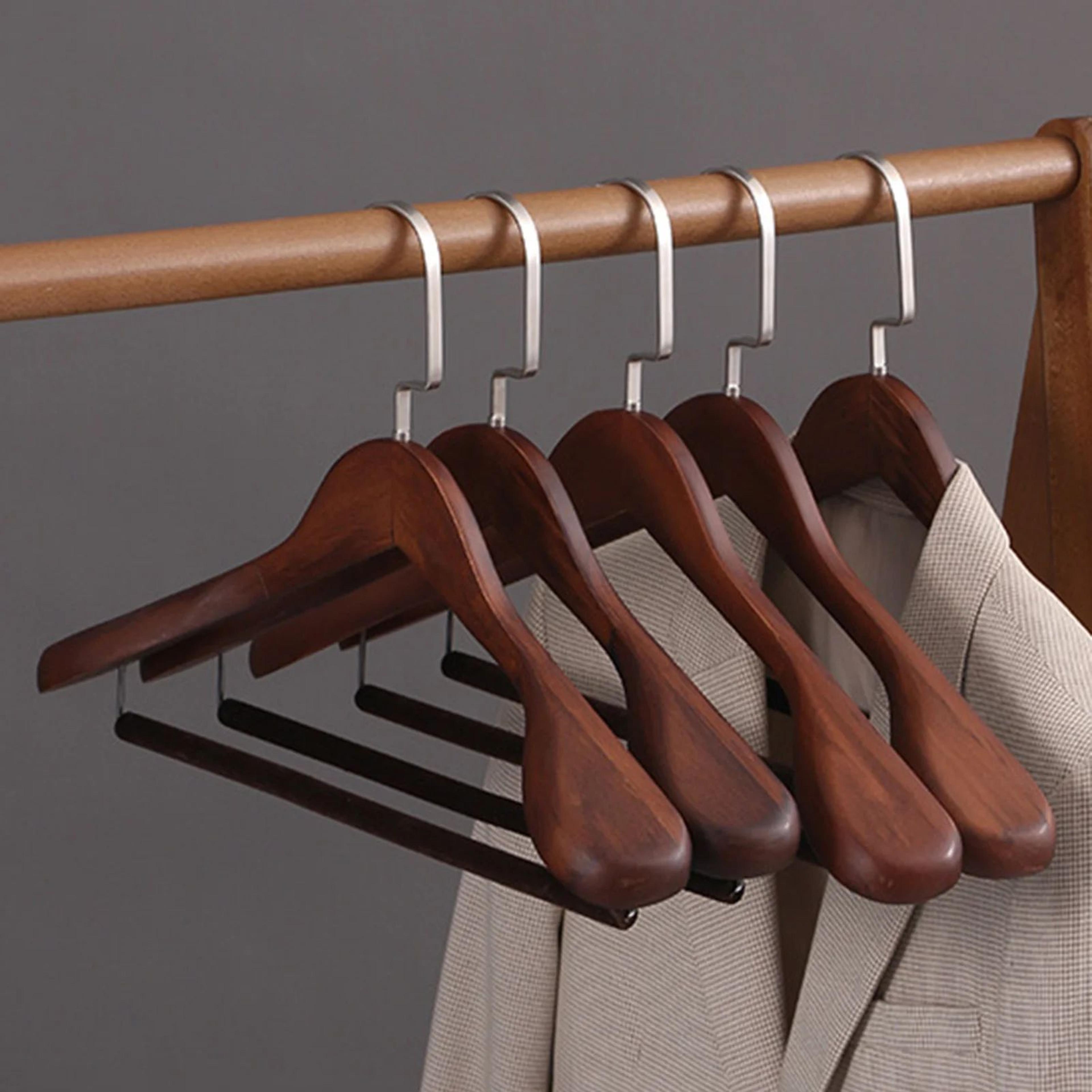 solid wood suit hanger – flocked closet organizer for gentle garment support, tidy bedrooms and daily clothing storage