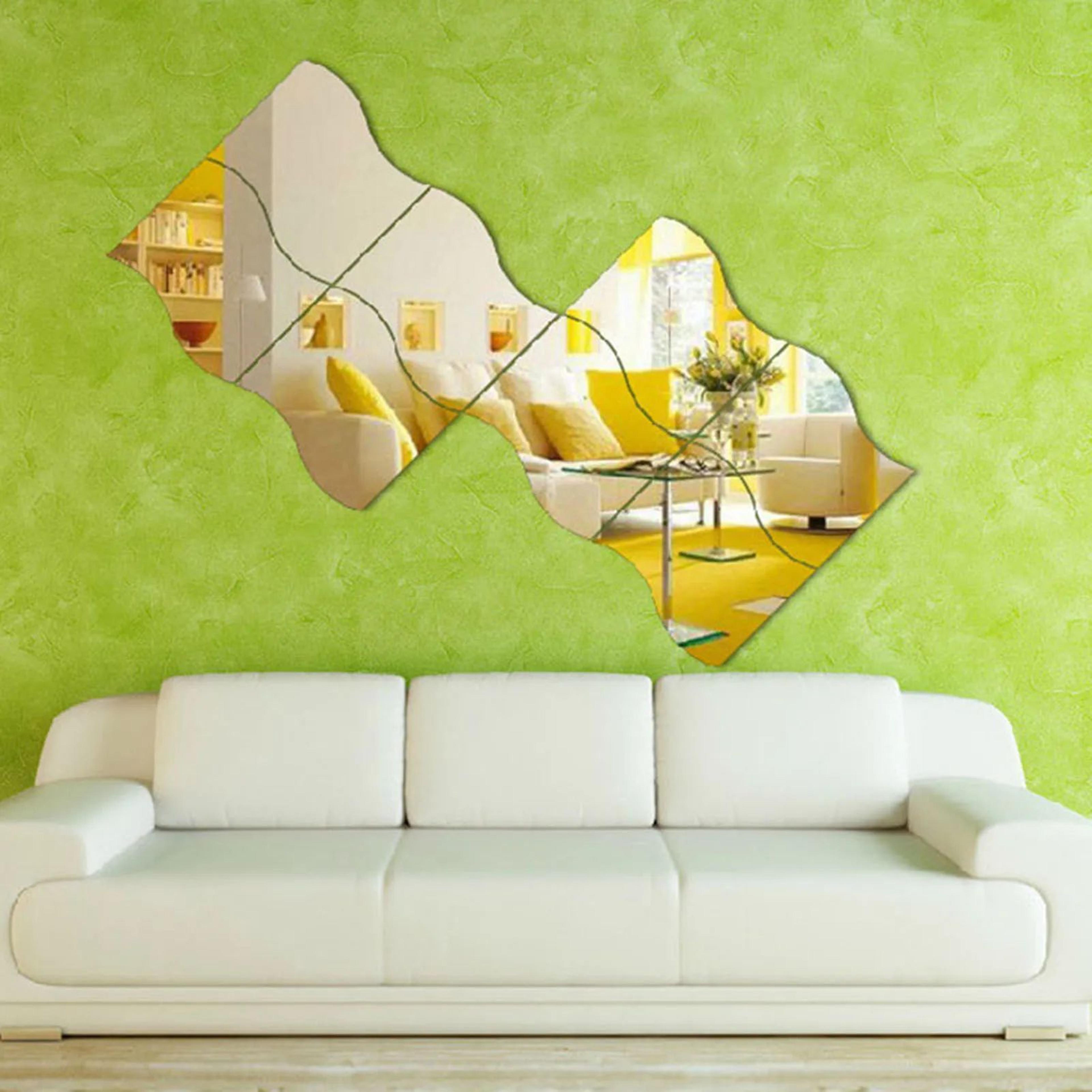 wavy mirror wall stickers – 6-piece self-adhesive acrylic tile set for fun diy bedroom, bathroom and living room decor