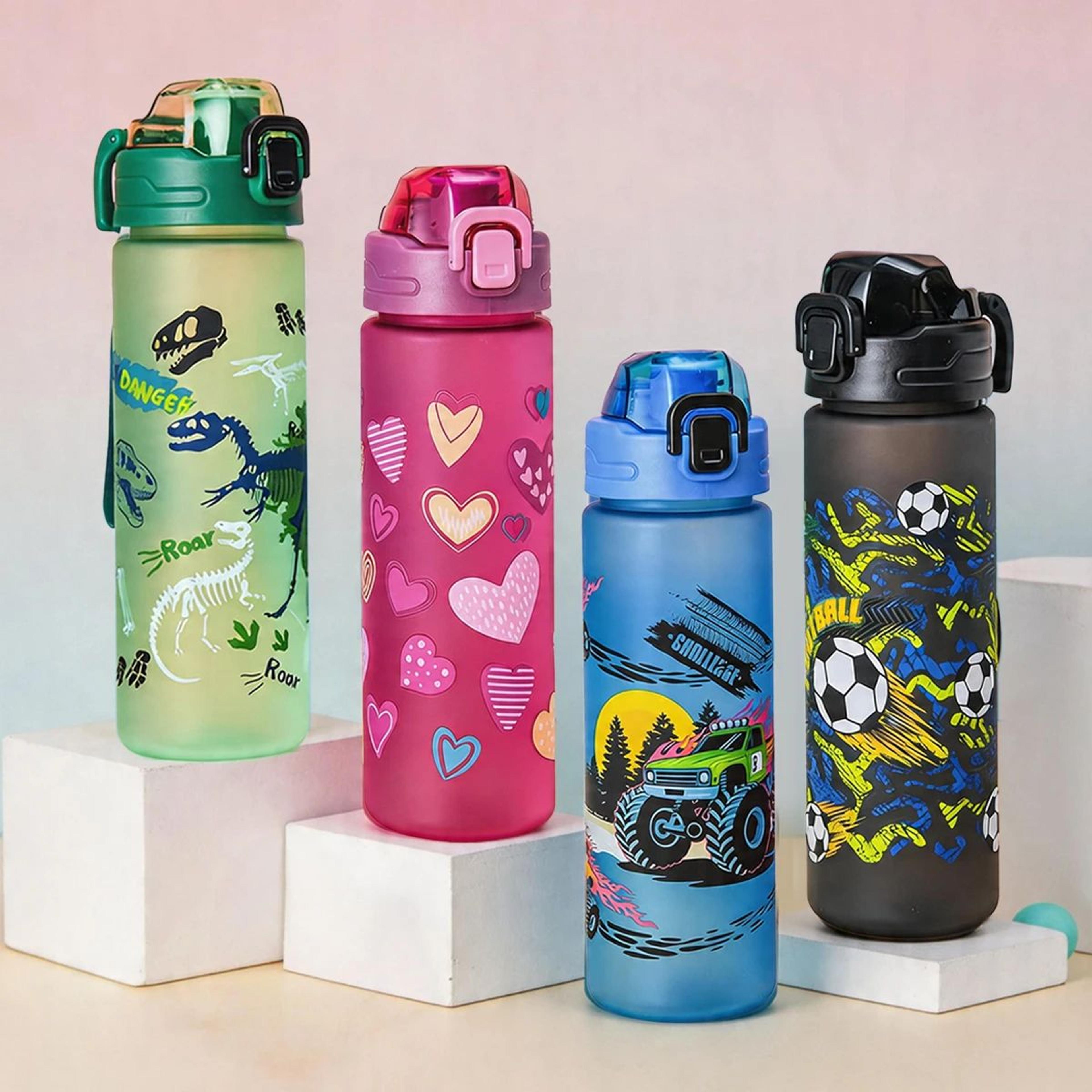 cartoon water bottle – 24.63 fl oz leakproof plastic tumbler with pop-up lid for drinking at school, sports and travel